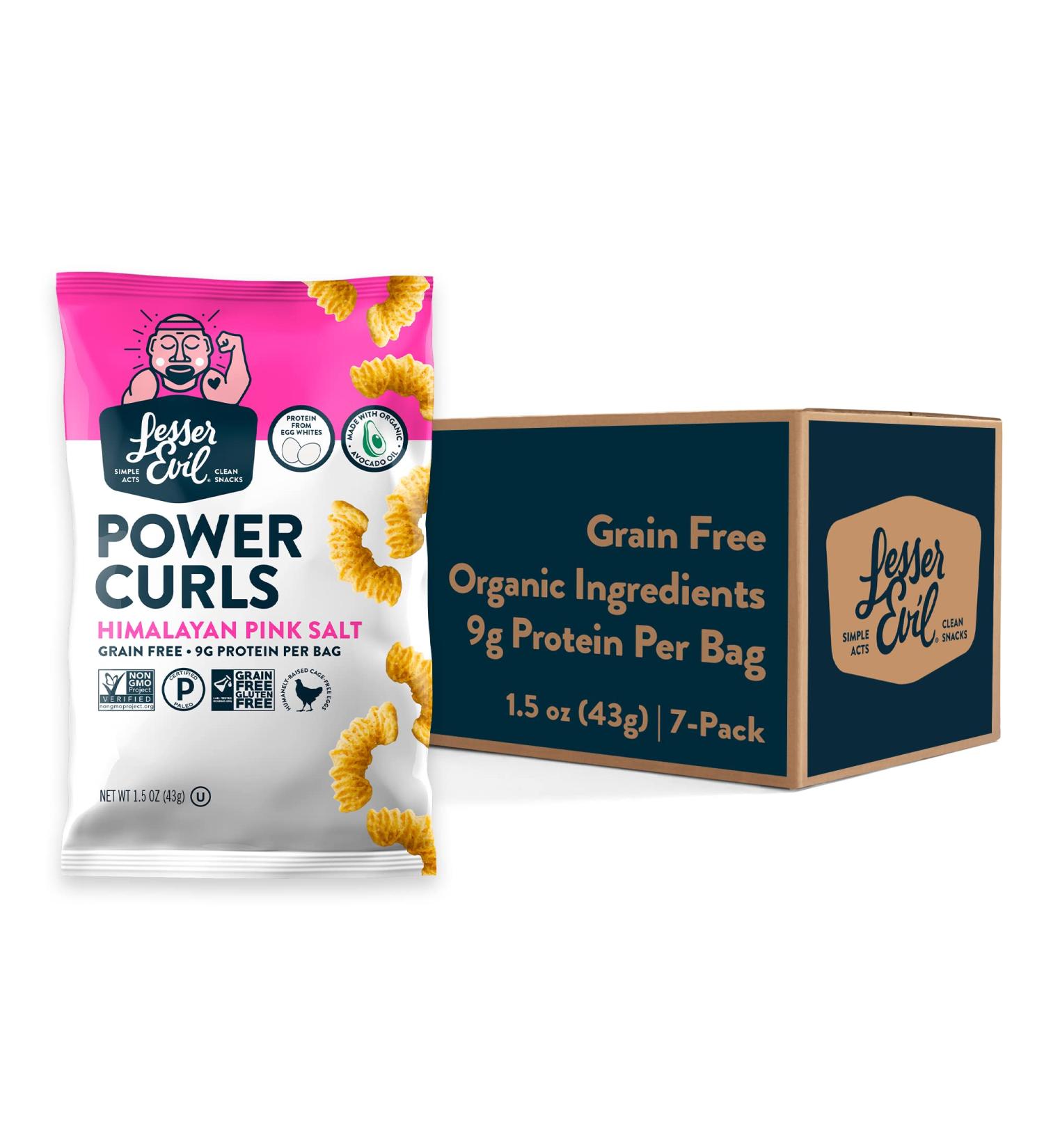 LesserEvil Grain-Free Power Curls with Himalayan Pink Salt 1.5oz (Pack of 7) - Avocado Oil & Egg White Protein - Buy Online on GoSupps.com