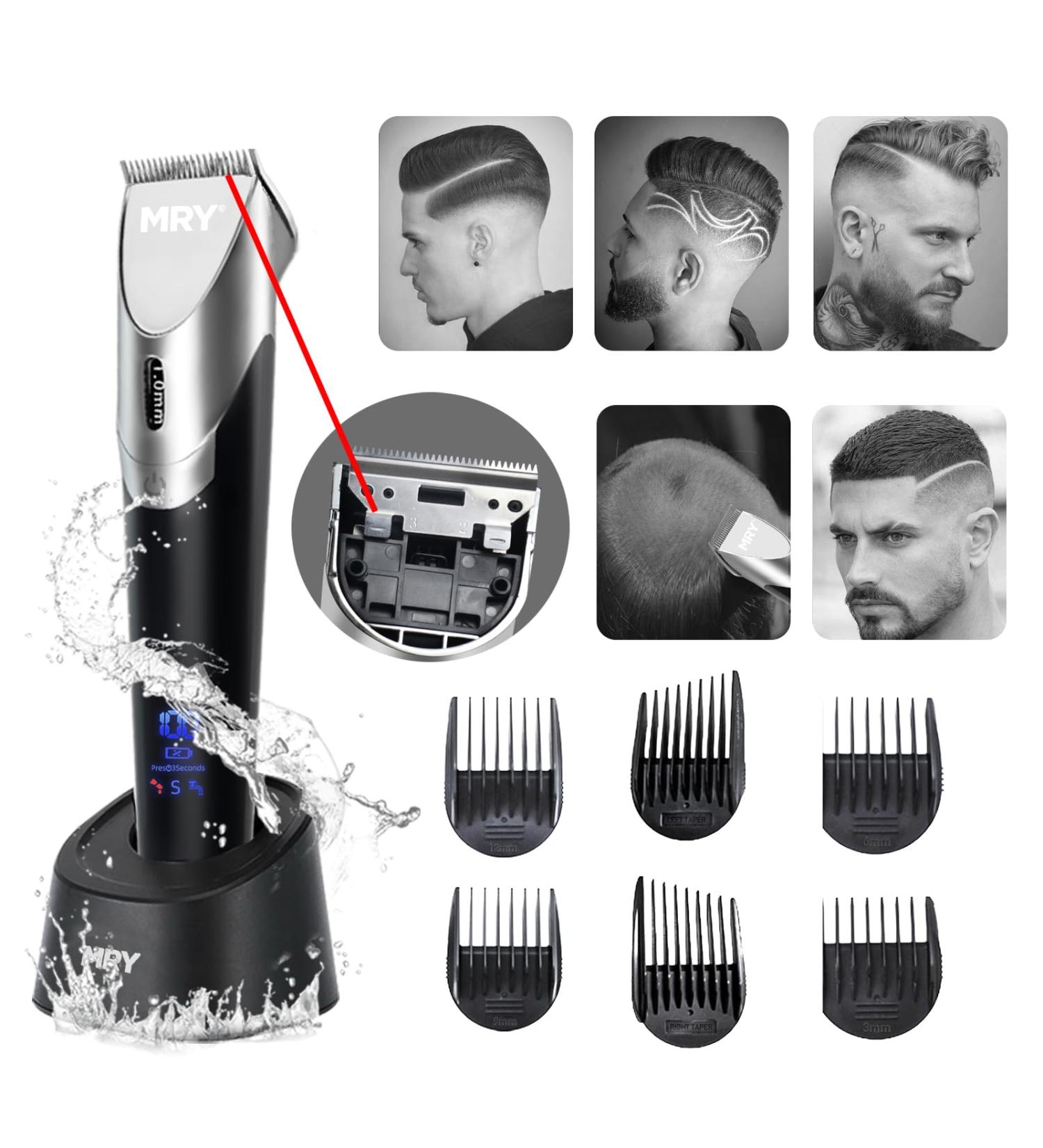 MRY Stainless Steel Hair Clippers Professional for Men Women Barber Clippers Waterproof LCD USB Rechargeable Cordless Hair Clippers (Black with Silver Color) Stainless Steel Blade - Buy Online on GoSupps.com