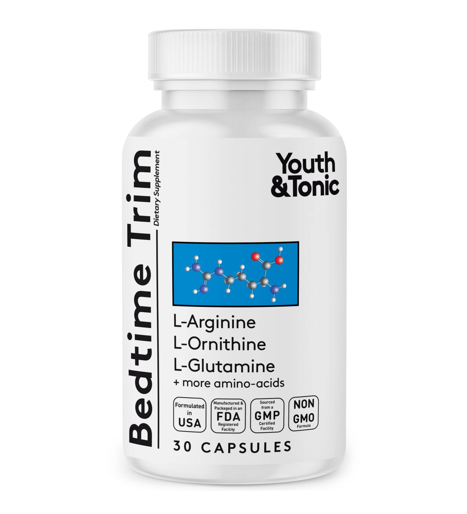 Youth & Tonic PM Bedtime Trim for Lean Appearance & Muscle Definition Support Nighttime Amino Acids Supplement for Overnight Recovery Men & Women 30 Capsules - Buy Online on GoSupps.com