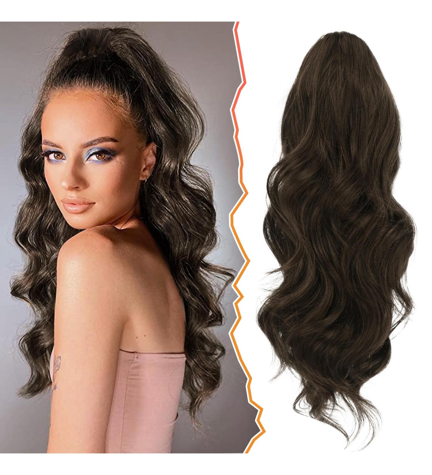 Hair Extension Long Curly Wavy Ponytail - 16'' Chestnut Mix Chocolate Brown - Synthetic Clip-in Hairpiece for Women - Ideal for Daily Use and Parties - Buy Online on GoSupps.com
