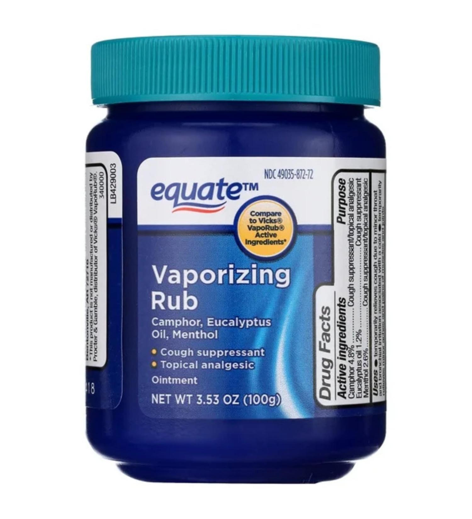 Equate Vaporizing Rub Ointment 3.53 oz Active Ingredients - Buy Online on GoSupps.com