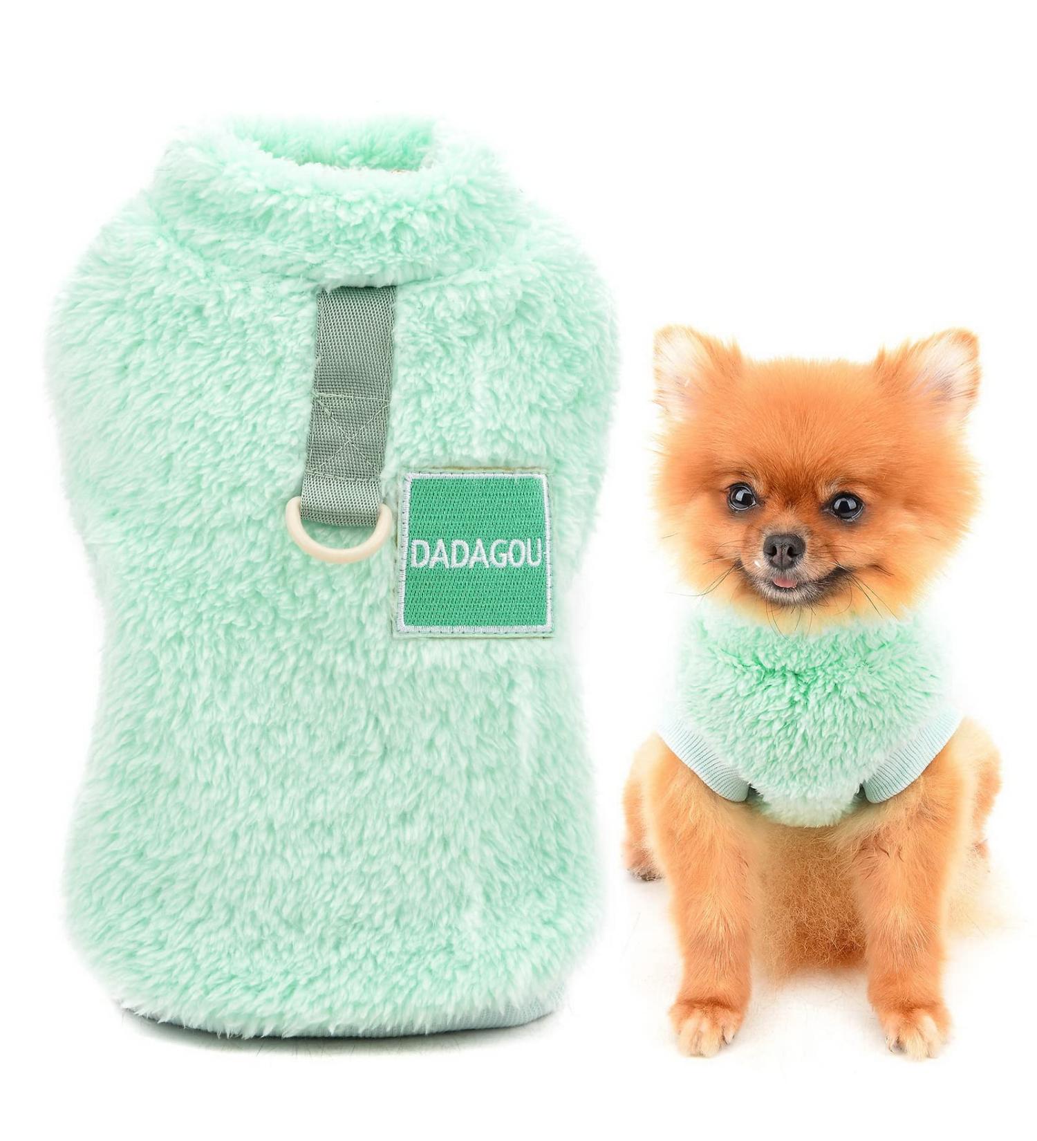Buy Smalllee Lucky Store Sherpa Fleece Sweater Vest - Cozy Turtleneck Sweatshirt with D-Ring for Small Dogs & Cats | Warm Autumn Winter Clothing for Yorkies & Chihuahuas - Medium Green - Buy Online on GoSupps.com