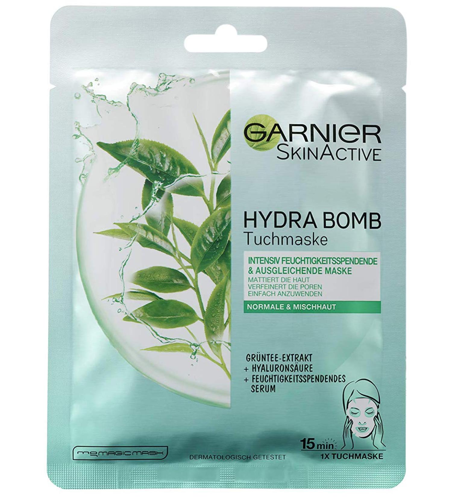Garnier Skinactive Hydra Bomb cloth mask for normal and combination skin intensively moisturizing and balancing mask 32 g of cloth mask green tea