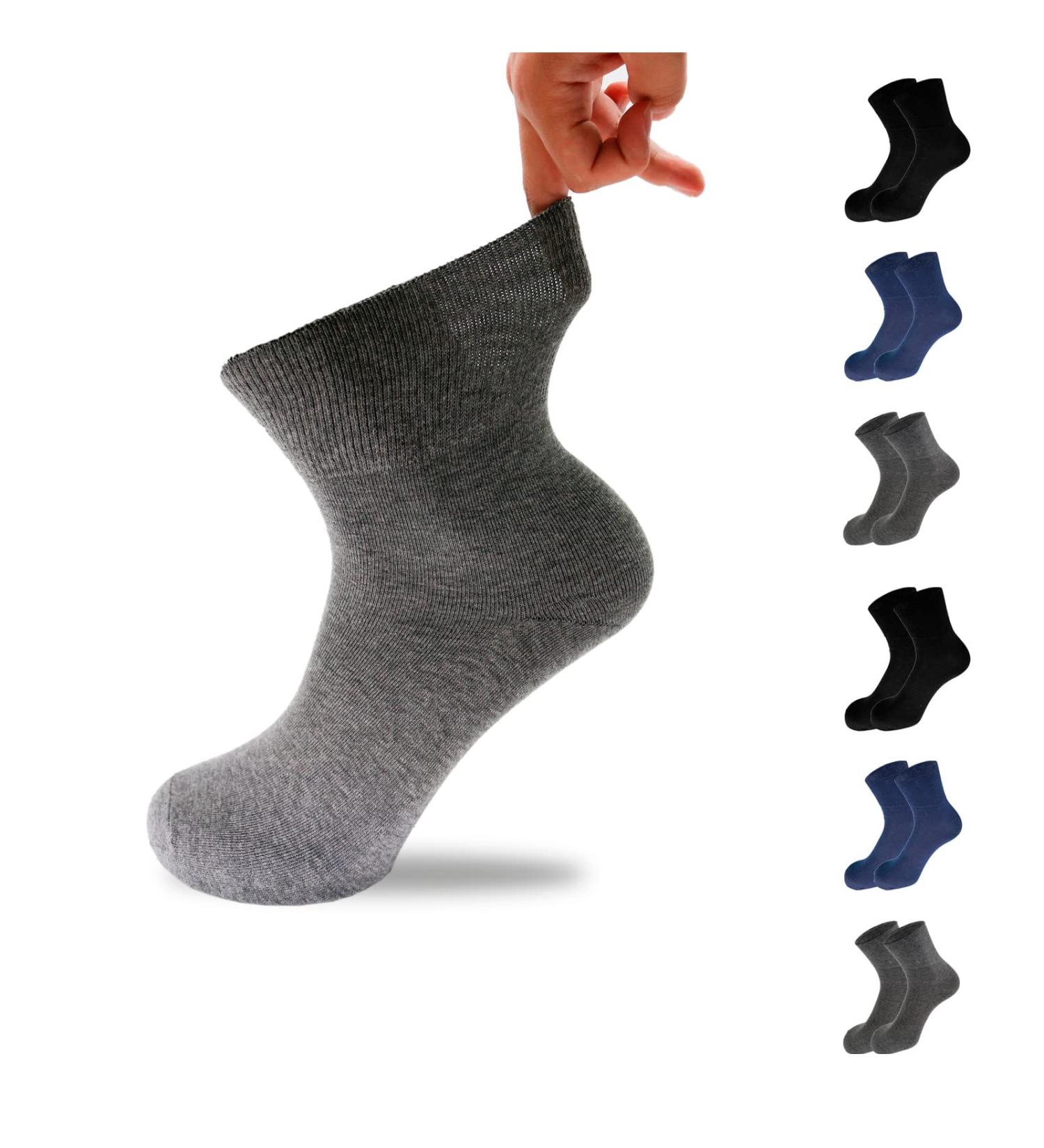 6 Pairs Diabetic Ankle Socks for Swollen Feet | Pain Relief Non-Binding Grey+Navy+Black - Buy Online on GoSupps.com