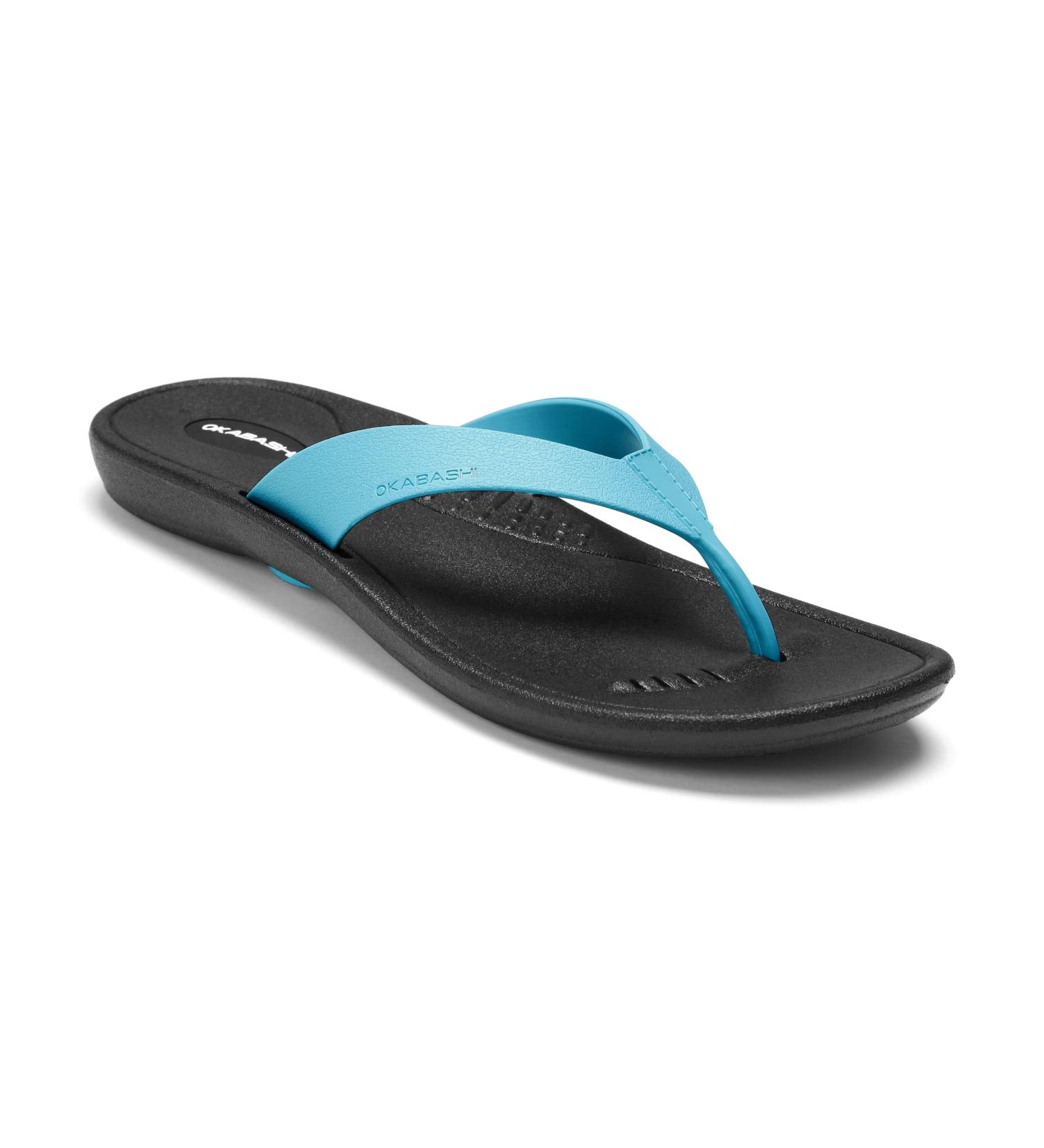OKABASHI Women's Breeze Flip Flop (Black/Turquoise) | Comfortable Arch Support | Slip-Resistant Waterproof Footwear | Sustainably Made in the USA - International Shipping Available - Buy Online on GoSupps.com