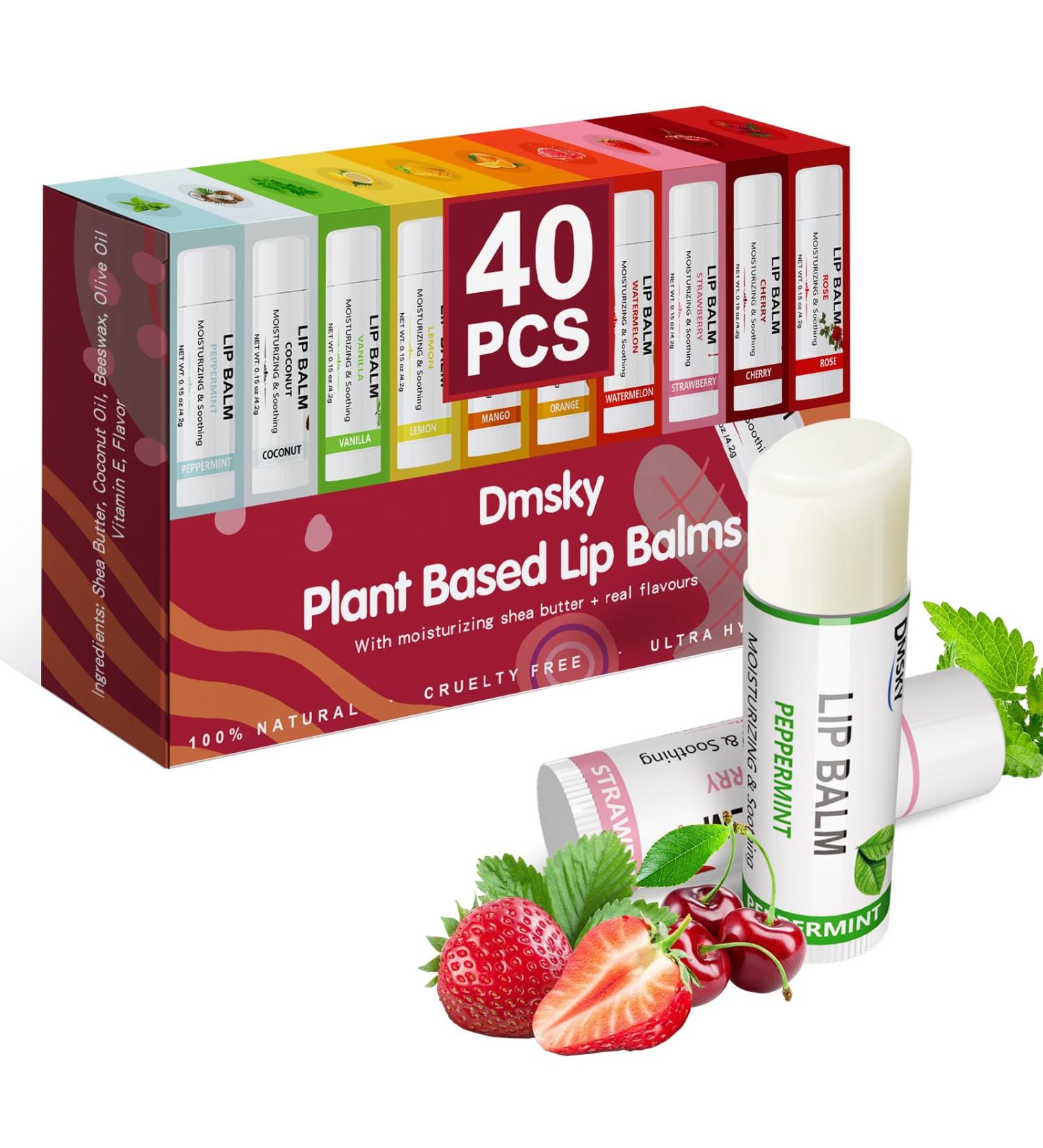40 Pack Lip Balm Bulk Fruit Lip Balm Variety Pack Natural Moisturizing Balms for Dry Cracked Lips Hydrating for Men Women Kids - 10 Flavors 1 Count (Pack of 40) - Buy Online on GoSupps.com