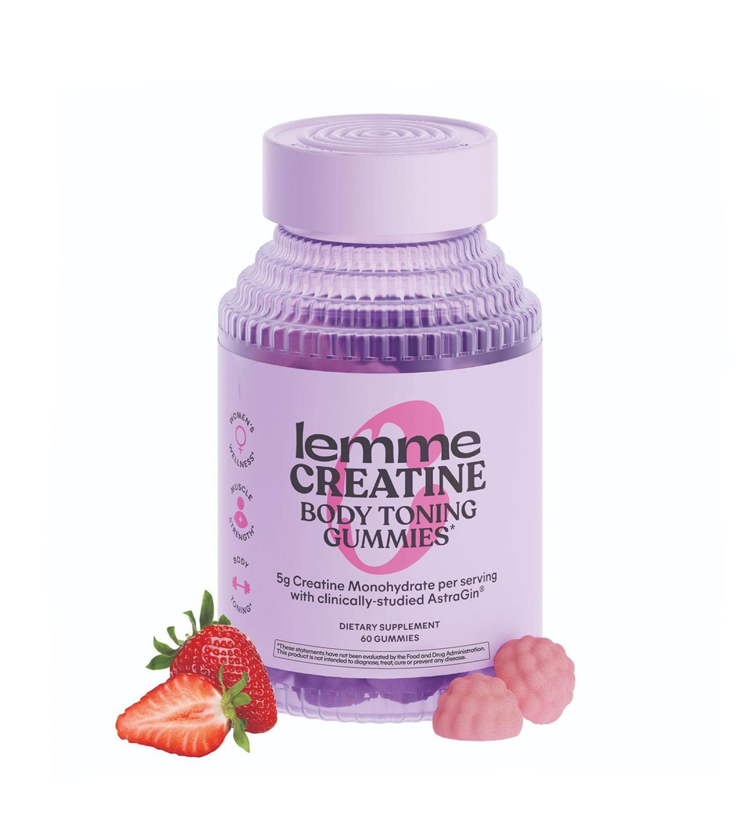 Lemme Creatine Monohydrate Gummies for Women and Men 5g Dose to Support Lean Muscle Strength Recovery Cognitive Health w/Ginseng for Absorption Sour Strawberry NSF Certified 60 Gummies - Buy Online on GoSupps.com