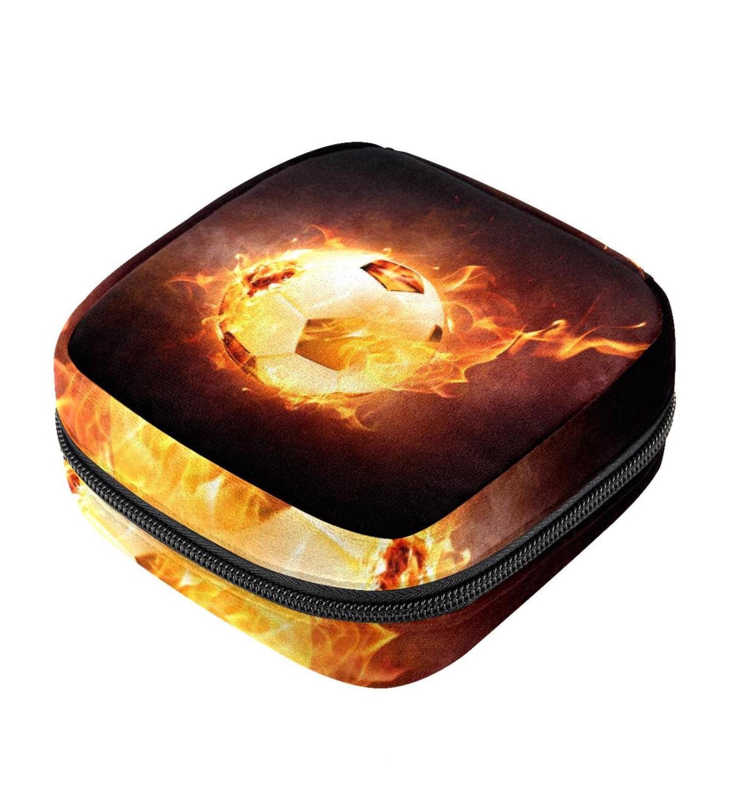 Cool Sport-Feuer-Fu ball Ladies Napkin Storage Bag | Portable Menstrual Pad & Cup Pocket with Zipper for Teenagers & Women - Buy Online on GoSupps.com