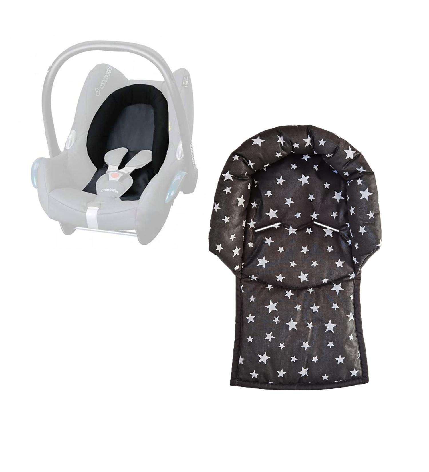 Aveanit Compatible with Maxi Cosi Baby Infant Car Seat Travel Neck Head Support Pillow Hugger Universal (Black - White Stars Cotton)