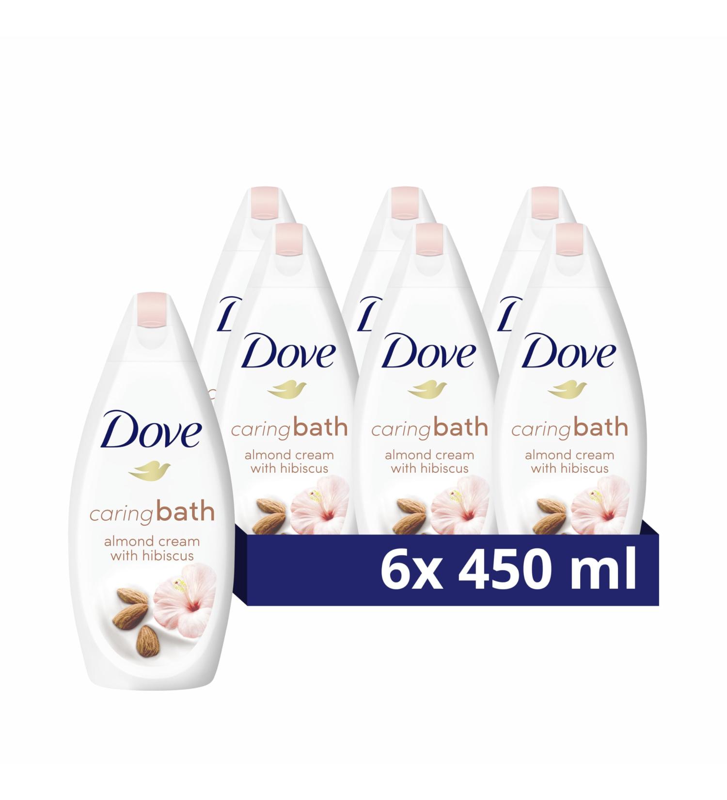 Dove Purely Pampering Almond Cream and Hibiscus Bath Soak with moisturising cream for an indulgent bubble bath 6x 450 ml - Buy Online on GoSupps.com