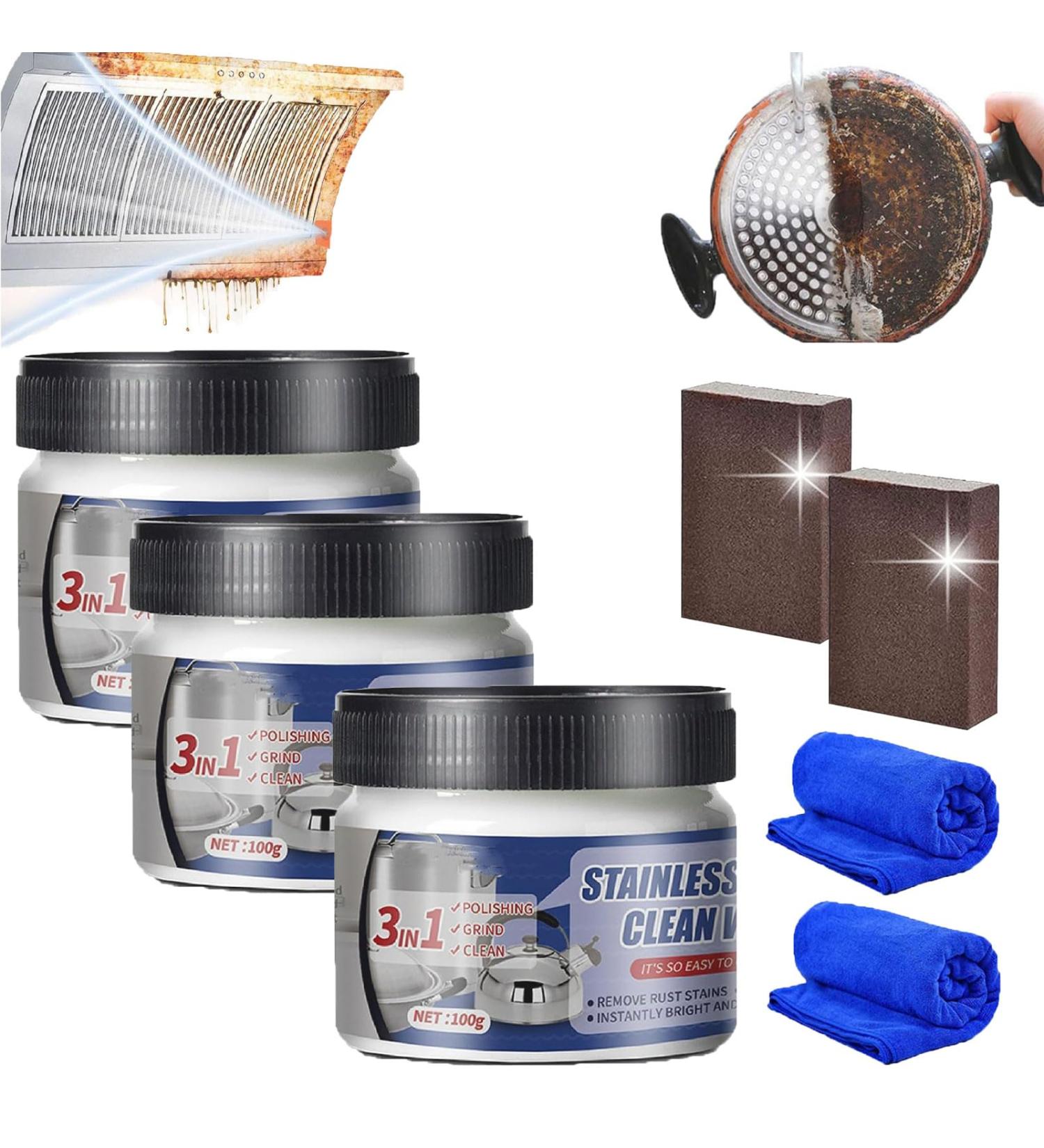 Stainless Steel Clean Wax - Nano-Technology Cleaner & Polish | Safe Residue-Free - Perfect for Ovens Sinks & Grease (3 Set - Buy Online on GoSupps.com