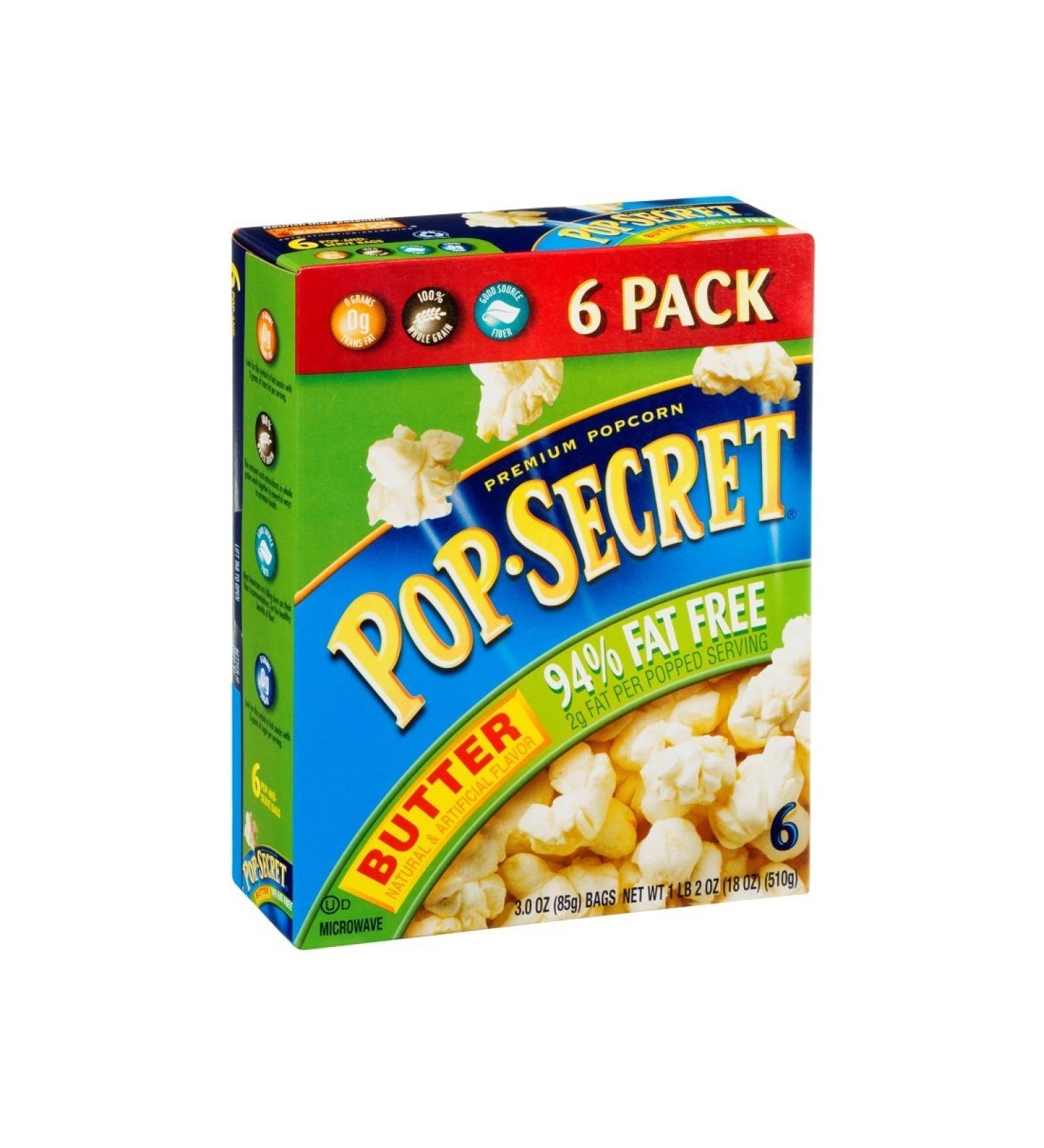 Pop Secret 94% Fat Free Butter Popcorn, 3.0 Oz - 6 Count (Pack of 1) 94% Fat Free Butter 3 Ounce (Pack of 6) Standard Packaging