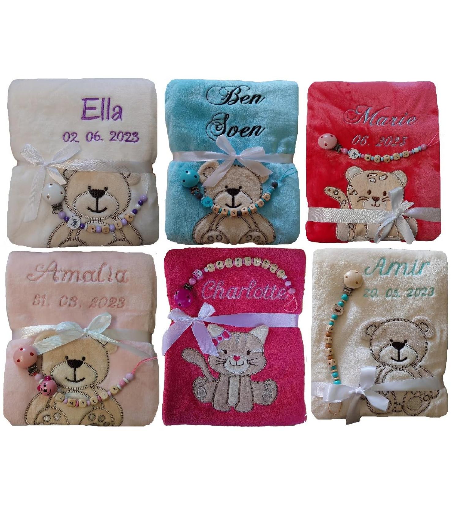 Personalized Baby Blanket & Pacifier Band | Custom Embroidered Baptism Gifts for Girls | Wuff-Dogsworld - Buy Online on GoSupps.com
