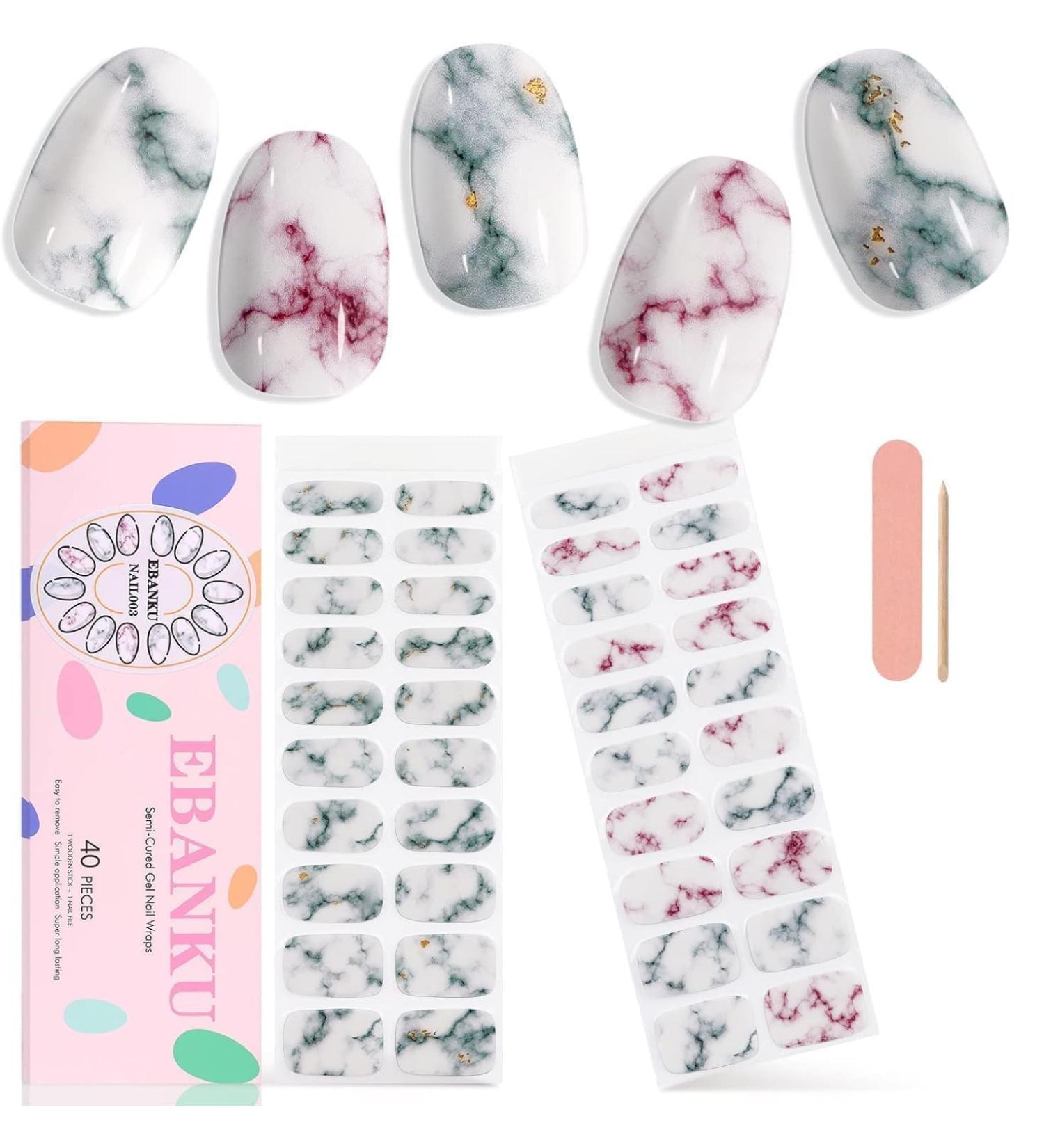 EBANKU 40 PCS Gel Nail Strips Gel Nail Strips Full Wraps Adhesive Gel Nail Stickers with Nail File and Stick(UV/LED Lamp Required) (3) - Buy Online on GoSupps.com