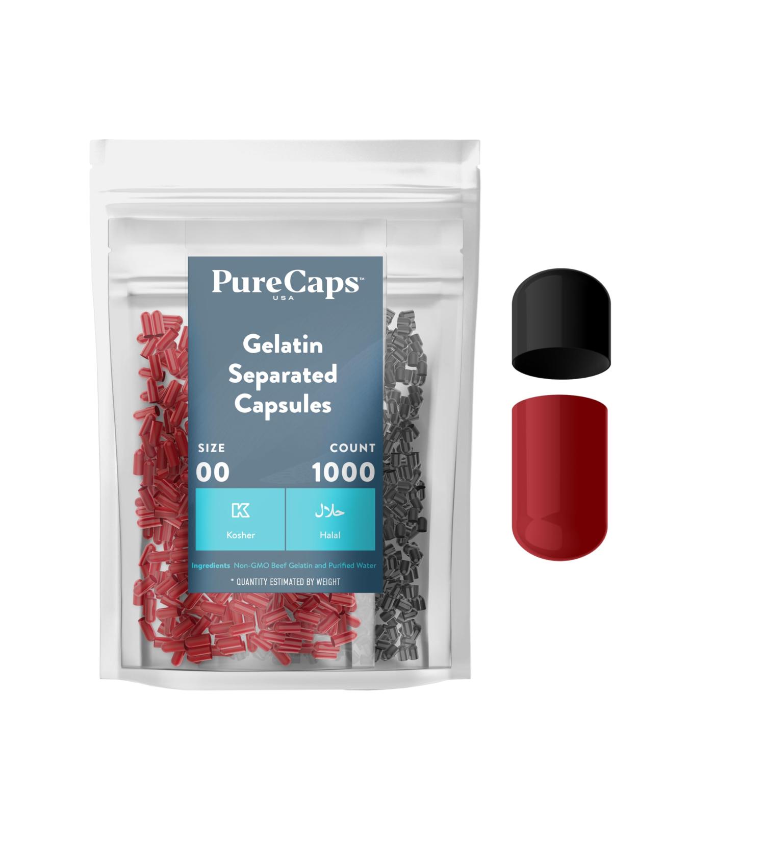 Buy Size 00 Purecaps USA Black/Red Gelatin Pill Capsules - Fast Dissolving Preservative Free 1 000 Count - International Shipping Available - Buy Online on GoSupps.com