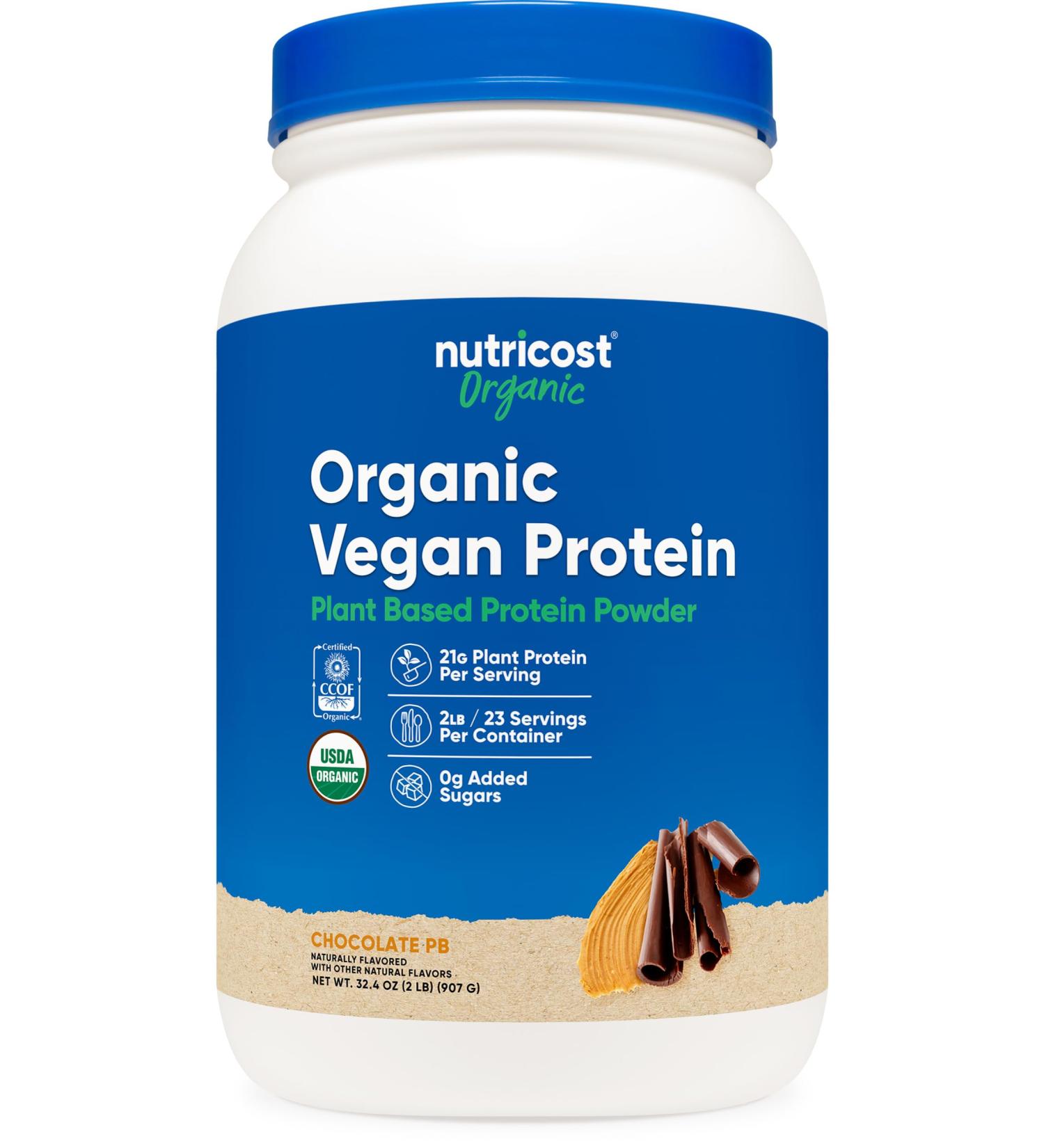 Nutricost Organic Vegan Protein Chocolate Peanut Butter (2 LB) - Gluten-Free GMO-Free - Buy Online on GoSupps.com