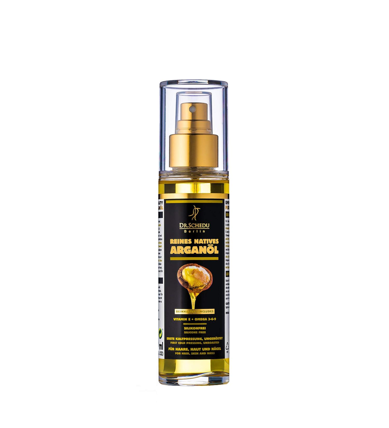 Dr. Schedu Berlin 100% Pure Moroccan Argan Oil - Organic Cold-Pressed - 100 ML - Ultimate Damage Control for Hair, Skin, and Nails - Rich in Vitamin E, Omega 3, 6, 9 - Buy Online on GoSupps.com