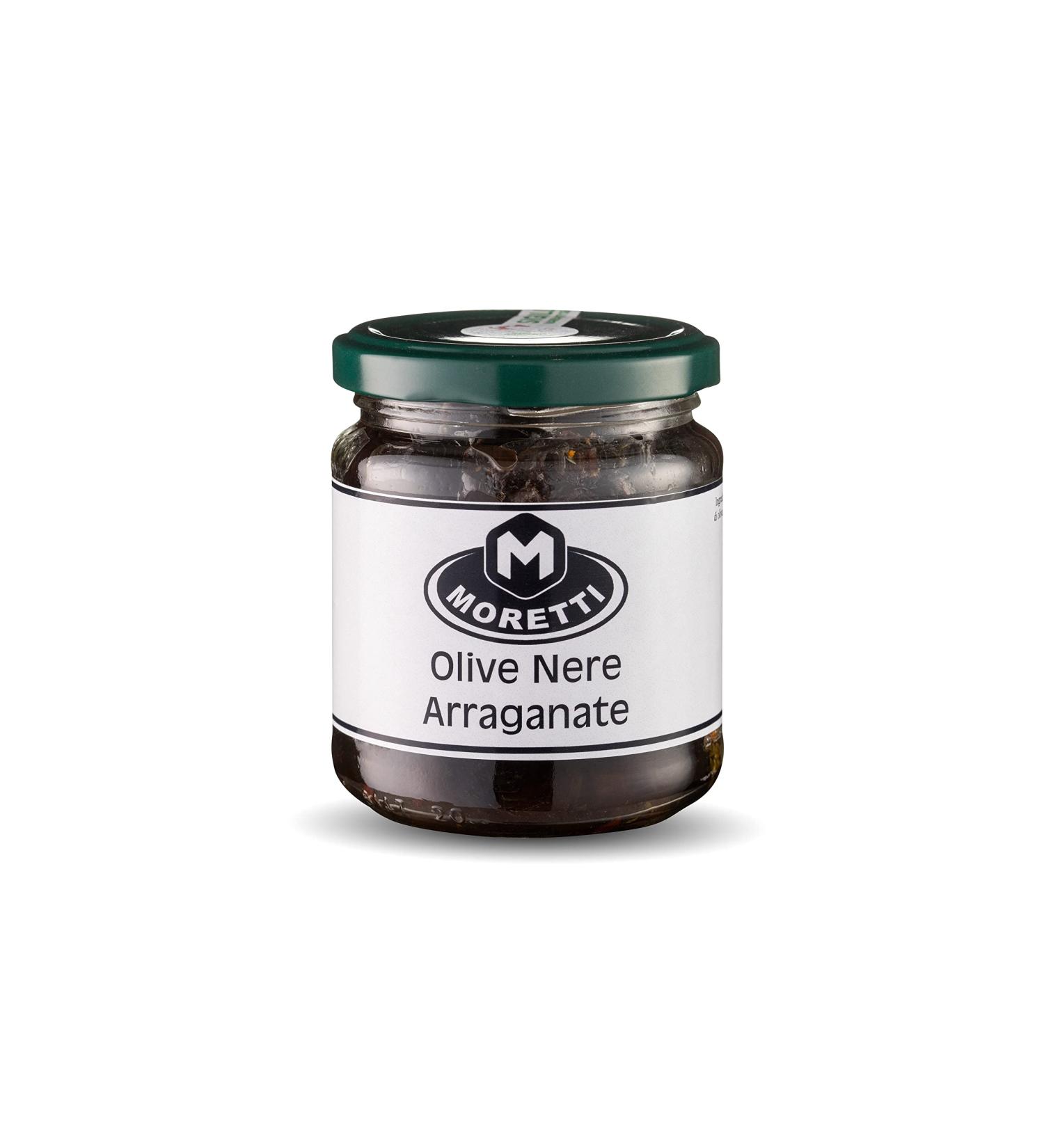  MORETTI Moretti Black Olives Arragana Oven-Roasted Black Olives 160-gram jar typical Calabrian product - Buy Online on GoSupps.com
