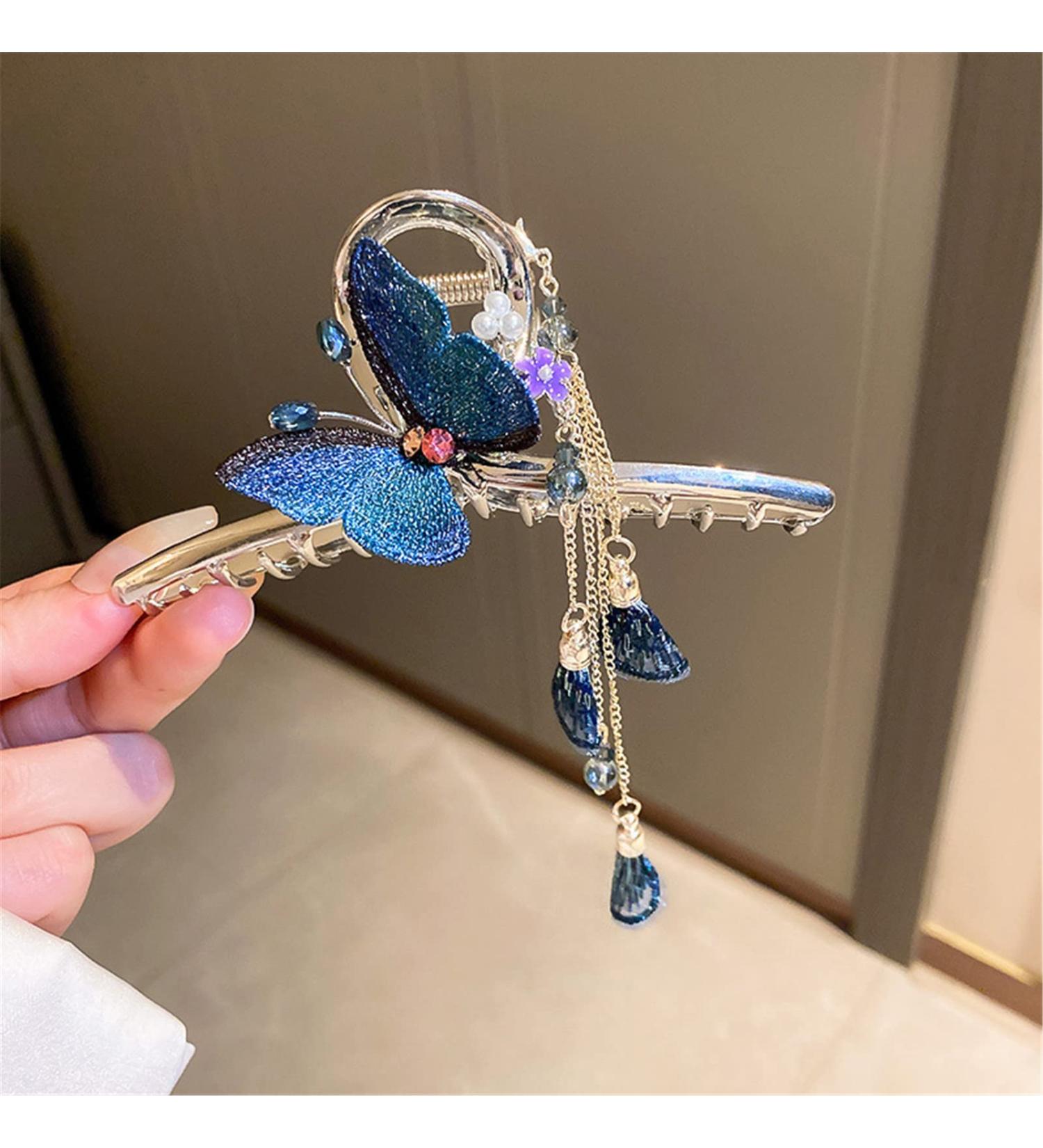 hair clips Hair Jewelry hair pins Crystal Diamond Butterfly Tassel Hairpin Chinese Style Round Hair Shark Clip Gold-color (Color : Gold color) (Color : Light Yellow Gold Color) - Buy Online on GoSupps.com