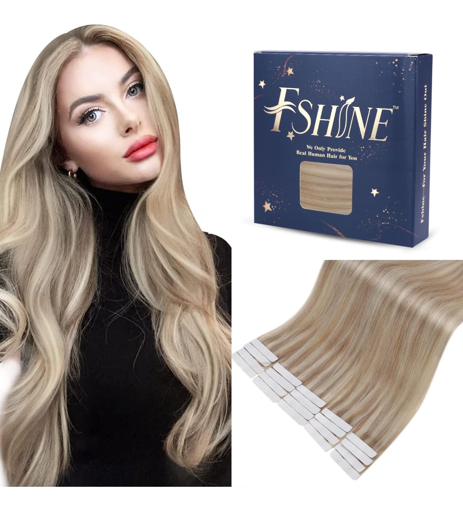 FSHINE 40cm Real Hair Tape Extensions - Ash Blonde Highlight 20 Remy Hair Pieces Invisible Adhesive #18P613 - Quality Bleaching Blonde Hair Extensions - Buy Online on GoSupps.com