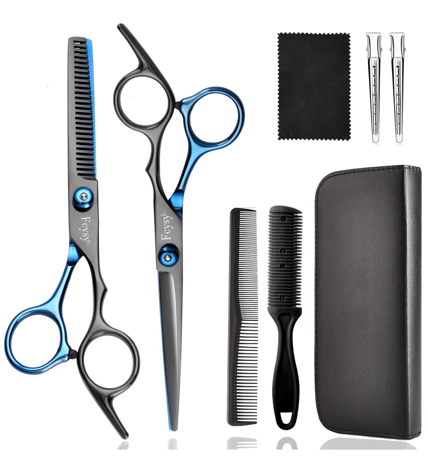 Professional Hairdresser Shears Set - Effilier Scissors for Hair Cutting | Fcysy Hair Cutting Scissors for Adults Kids & Dogs - Blue & Black Styles - Buy Online on GoSupps.com