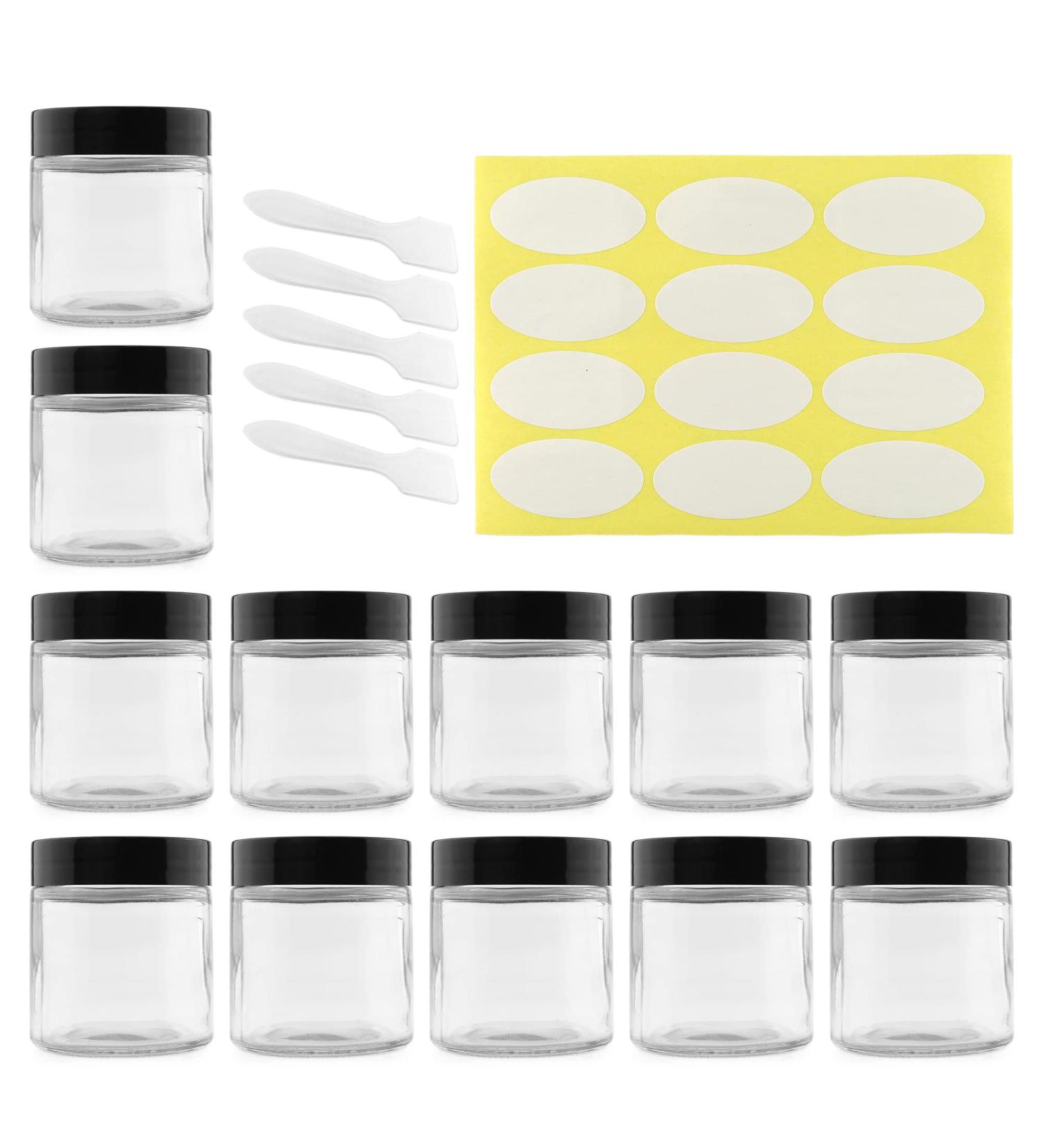 Clear Glass Jars 4oz (12-Pack) for Cosmetics & Food Storage | Includes Spatulas and Labels - Cornucopia - Buy Online on GoSupps.com