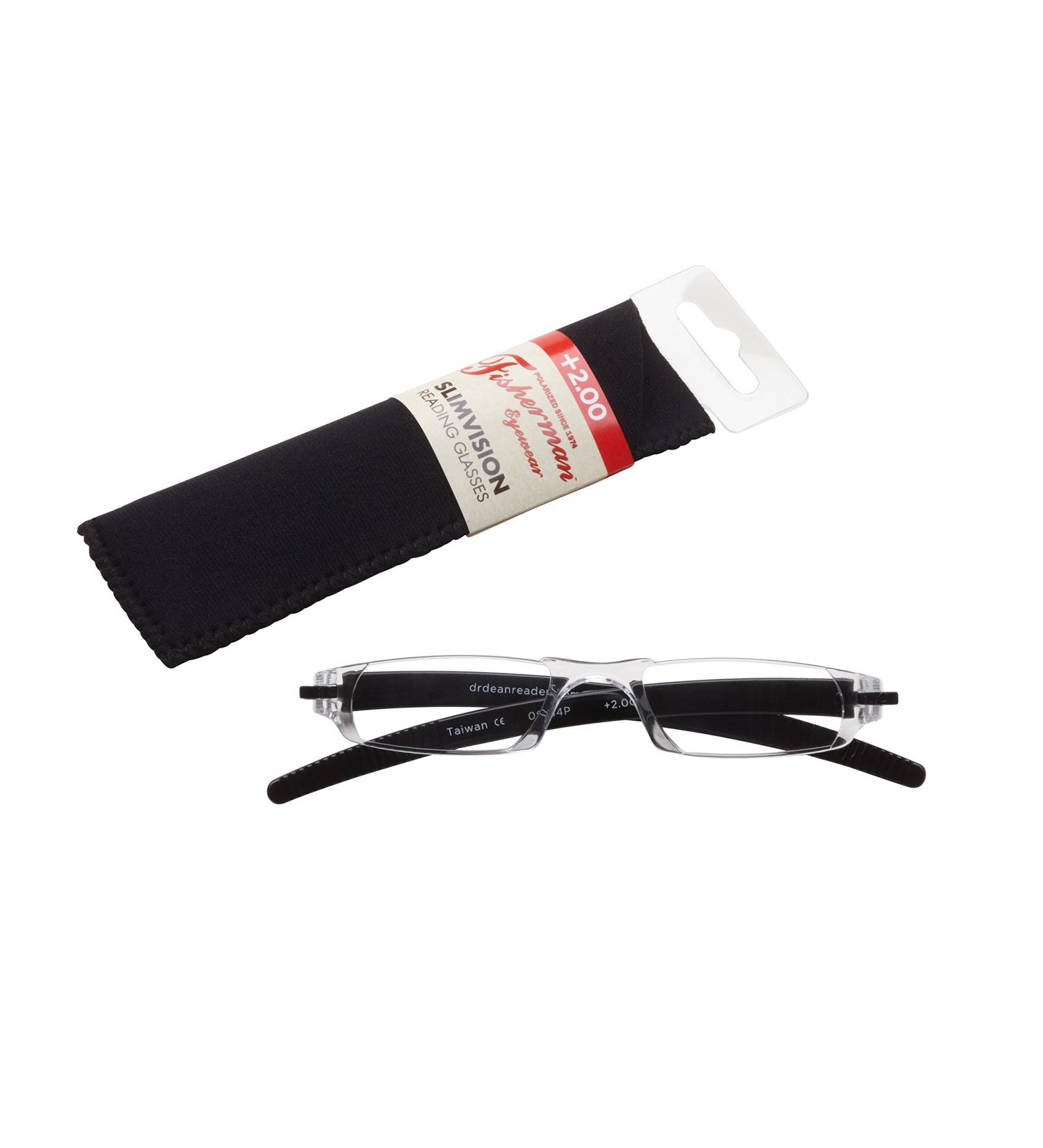 Fisherman Eyewear Slim Vision Rimless Reading Glasses, Shiny Black 3.00