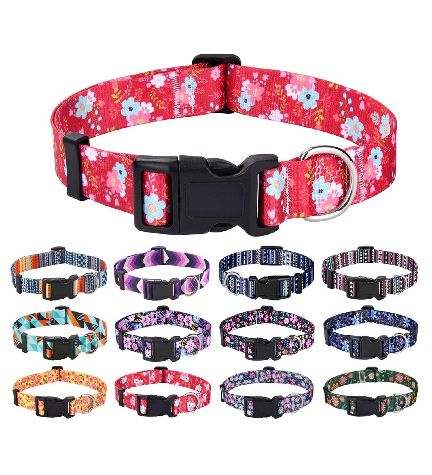 Mihqy Soft & Comfortable Nylon Dog Collar for Small & Medium Dogs | Red Flower Design | Adjustable 38-63 cm | Perfect for Puppies & Cats - Buy Online on GoSupps.com