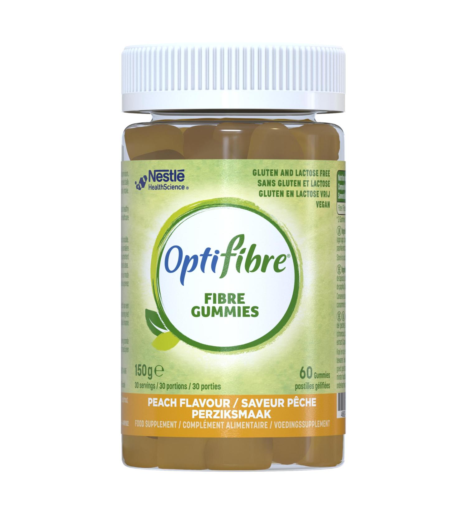 OptiFibre Peach Flavour Prebiotic Gummies | 60 Vegan Gummies | 2 Months Supply | Adults & Kids 4+ | Fiber Supplement - Buy Online on GoSupps.com