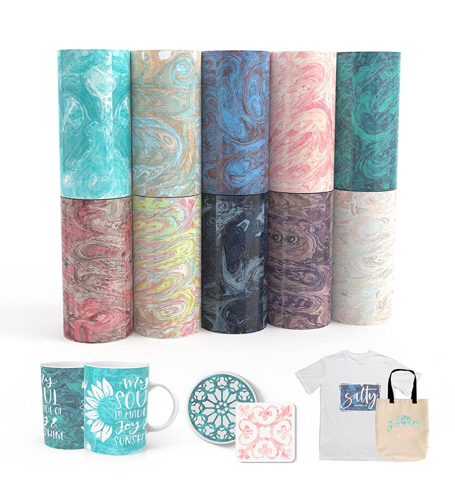 XINPOCUT Infusible Transfer Ink Sheets 10pcs Set - Watercolor Marble Sublimation Paper 4.5x12 for Cricut Joy Mug Press - DIY T-Shirts, Mugs, Tote Bags - Works 18 - Buy Online on GoSupps.com