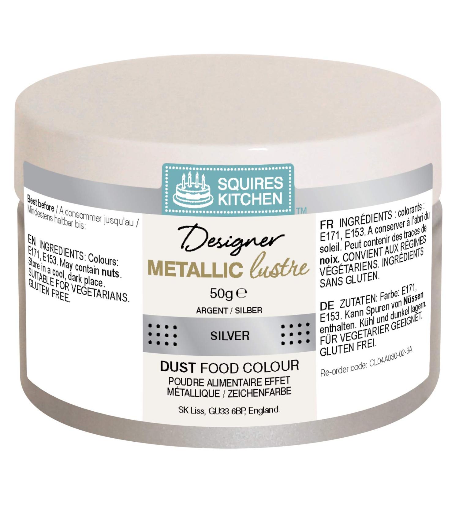 Squires Kitchen Silver Designer Metallic Edible Lustre Dust Food Colour 50g