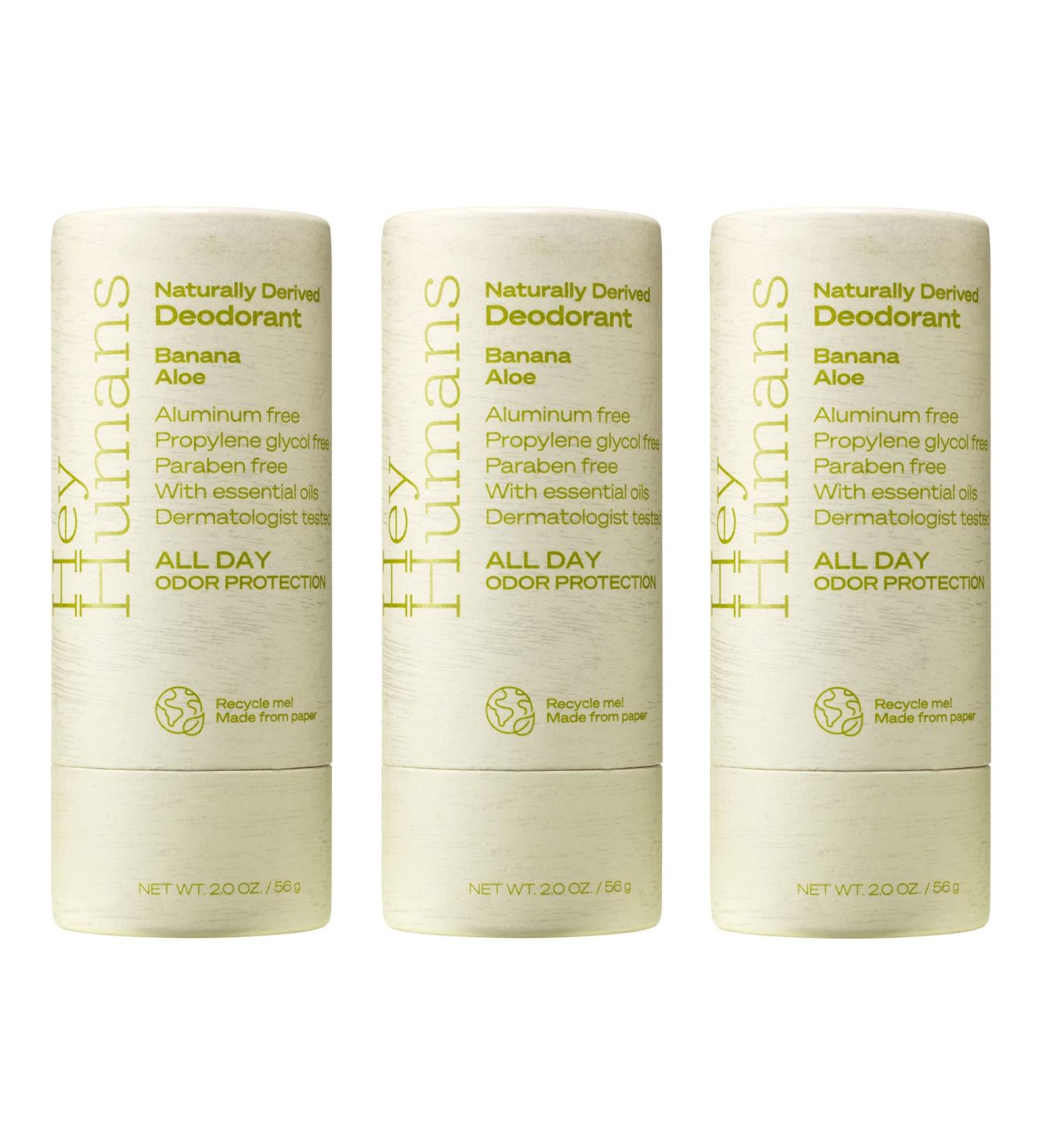 Hey Humans Banana Aloe Vegan Deodorant | Coconut Oil & Shea Butter | Aluminum-Free, All Day Odor Protection | Earth-Friendly 2 oz - Pack of 3 - Buy Online on GoSupps.com