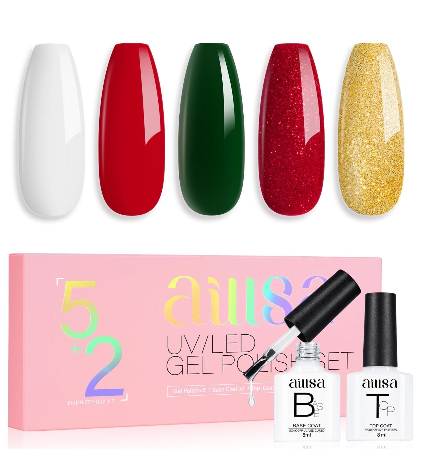 AILLSA Christmas Gel Nail Polish Set Red White Dark Green Gel Polish with Base and Top Coat Red Gold Sparkle Nail Polish Gel Soak Off U V Gel Winter Colors Starter Kit for Christmas Gifts A8-christmas Set - Buy Online on GoSupps.com