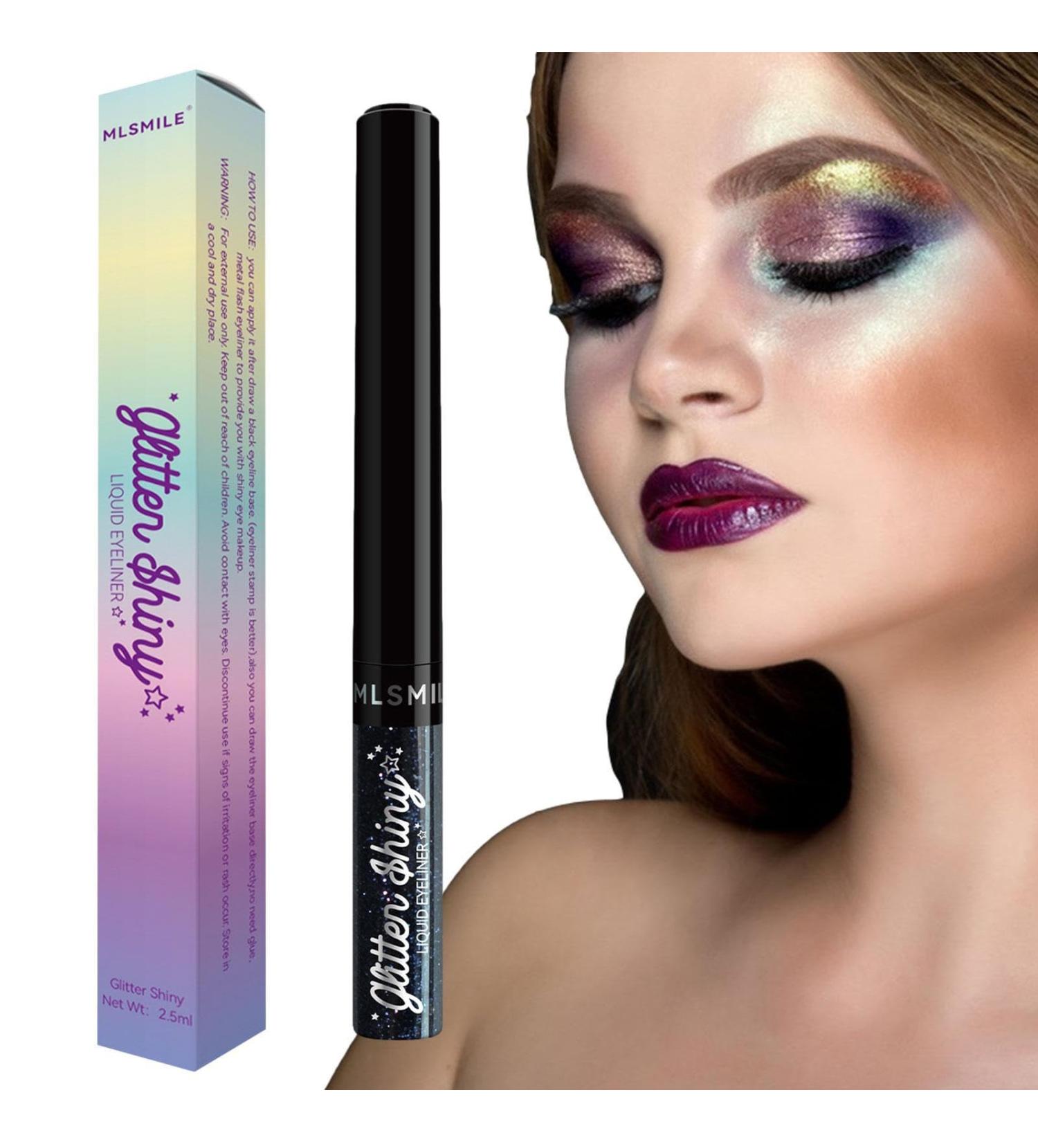 Shimmer Glitter Eyeshadow - Pearl Liquid Eyeliner Neon Rainbow Eyeliner | Portable Sparkling & Shimmer Eyes Makeup Glitter Gel Eyeshadow Liquid for Women and Girls Cle-ca 12 - Buy Online on GoSupps.com