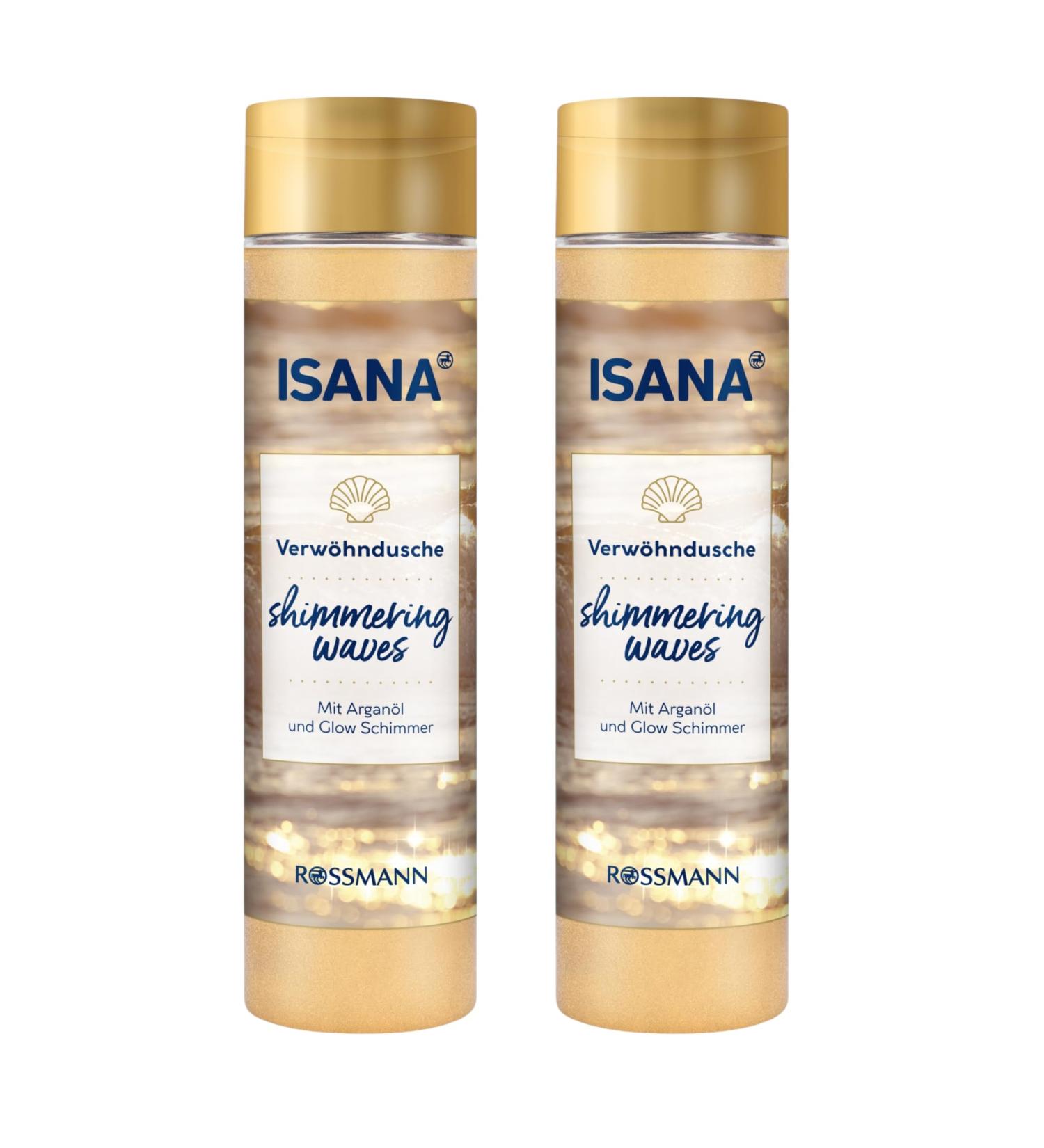 Rossmann 2x ISANA shower gel Shimmering Waves with argan oil and glow shine luxury shower gel gold edition 2 x 250 ml