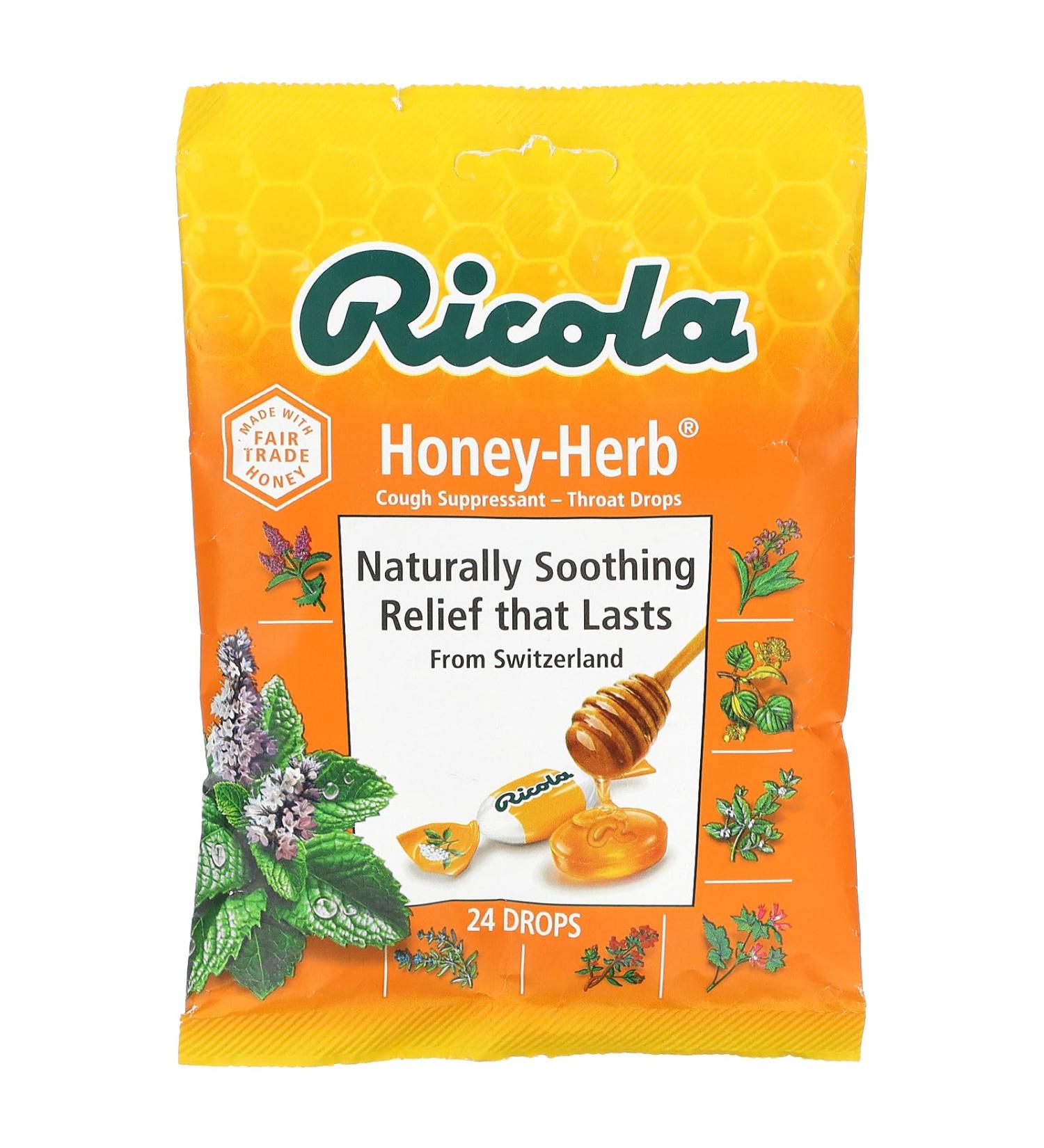 Ricola: Natural Throat Drop Honey-Herb 24 Drops Per Bag 12 Bags