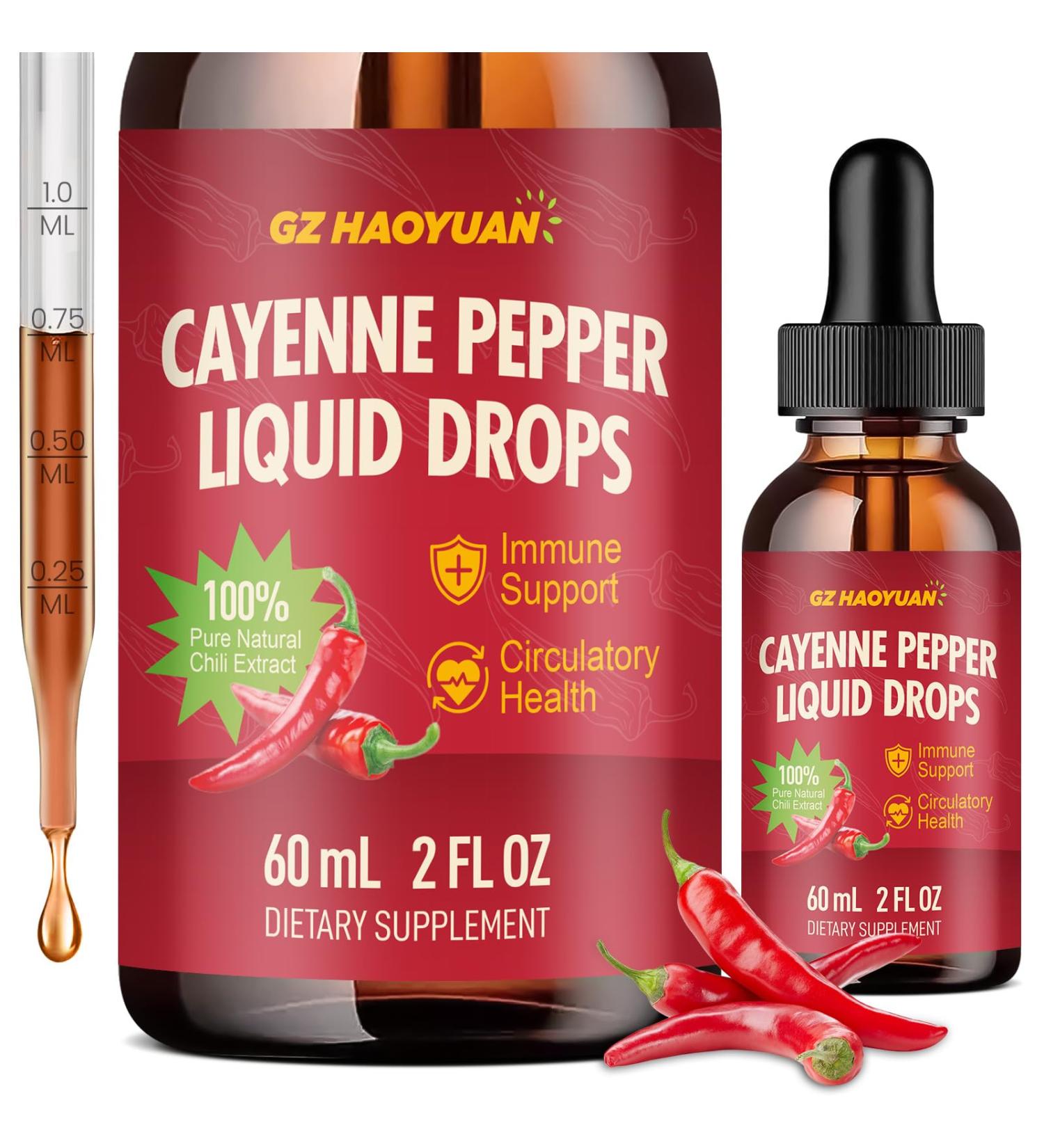 Cayenne Pepper Supplement Liquid Drops + Hawthorn, Vitamin D3 K2 Turmeric Curcumin, Panax Ginseng, Ginger Root Antioxidant Defense, Bone Health Support - 2fl oz - Buy Online on GoSupps.com
