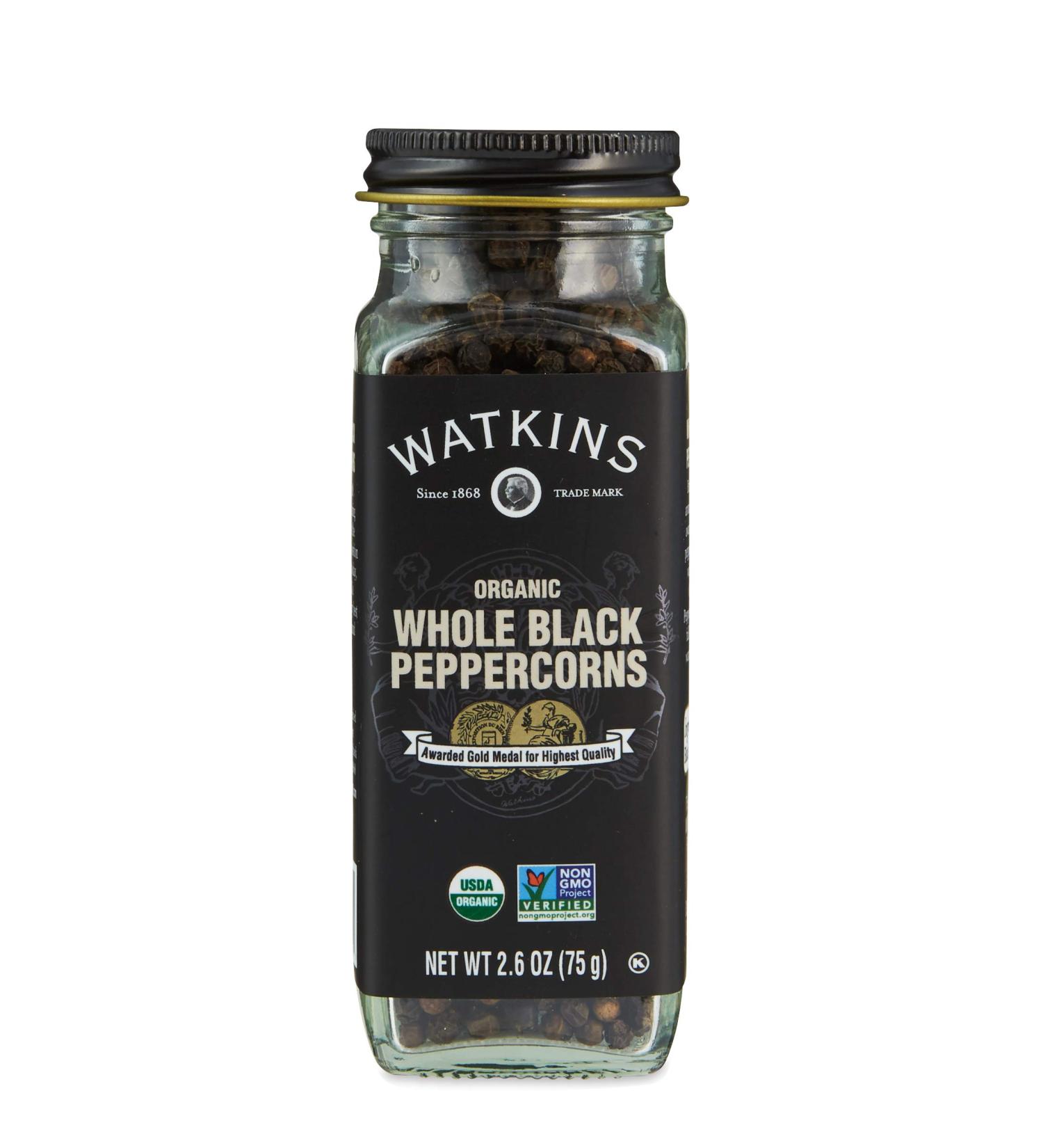 Watkins Gourmet Organic Whole Black Peppercorns 2.6 oz. Bottle - Non-GMO, Kosher (1-Pack) - Buy Online on GoSupps.com