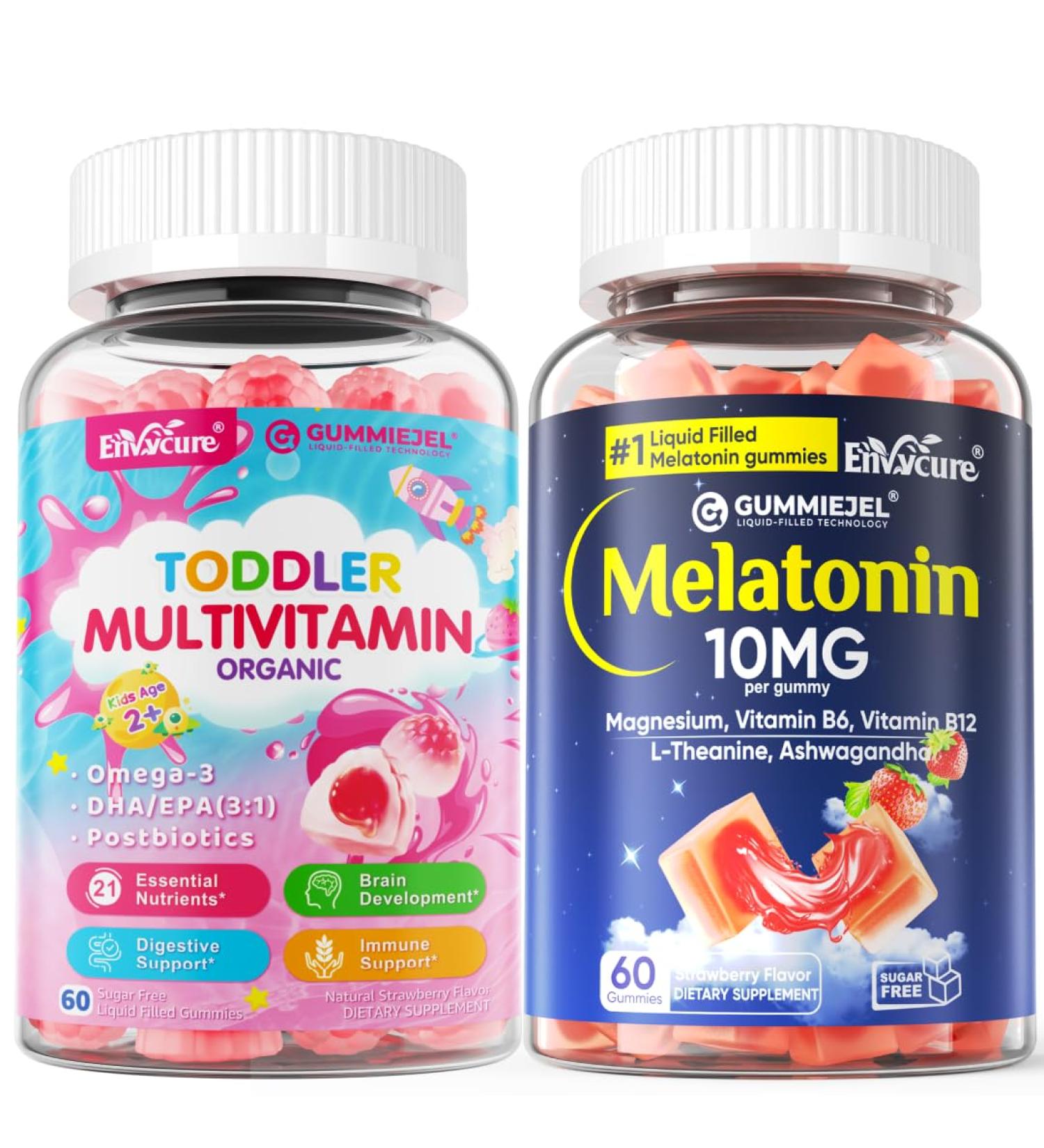 Melatonin Gummies 10mg 20mg with Magnesium for Adults + Organic Toddler Multivitamin Gummies + Omega-3 (DHA/EPA) 2 Pack - Buy Online on GoSupps.com
