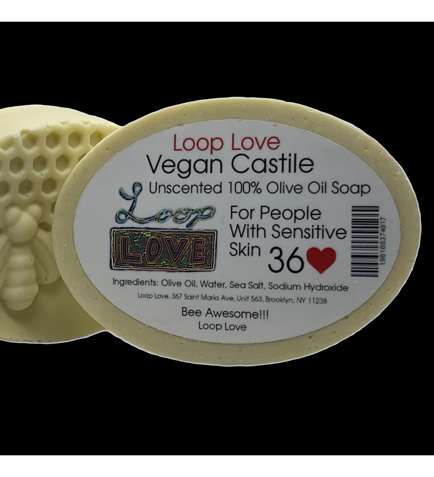 Loop Love Vegan Castile Soap - Unscented 100% Olive Oil Bar - Maximum Moisturization for Sensitive Skin - Long Lasting & Cold Process - Made in the USA - Buy Online on GoSupps.com