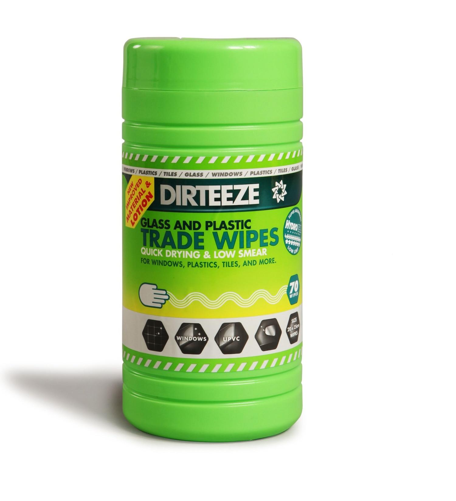 Professional WINDOW MIRROR GLASS TILE & PLASTIC Cleaning Wipes by DIRTEEZE - No marks Streak-Free Quick Drying - 70 wipes tub