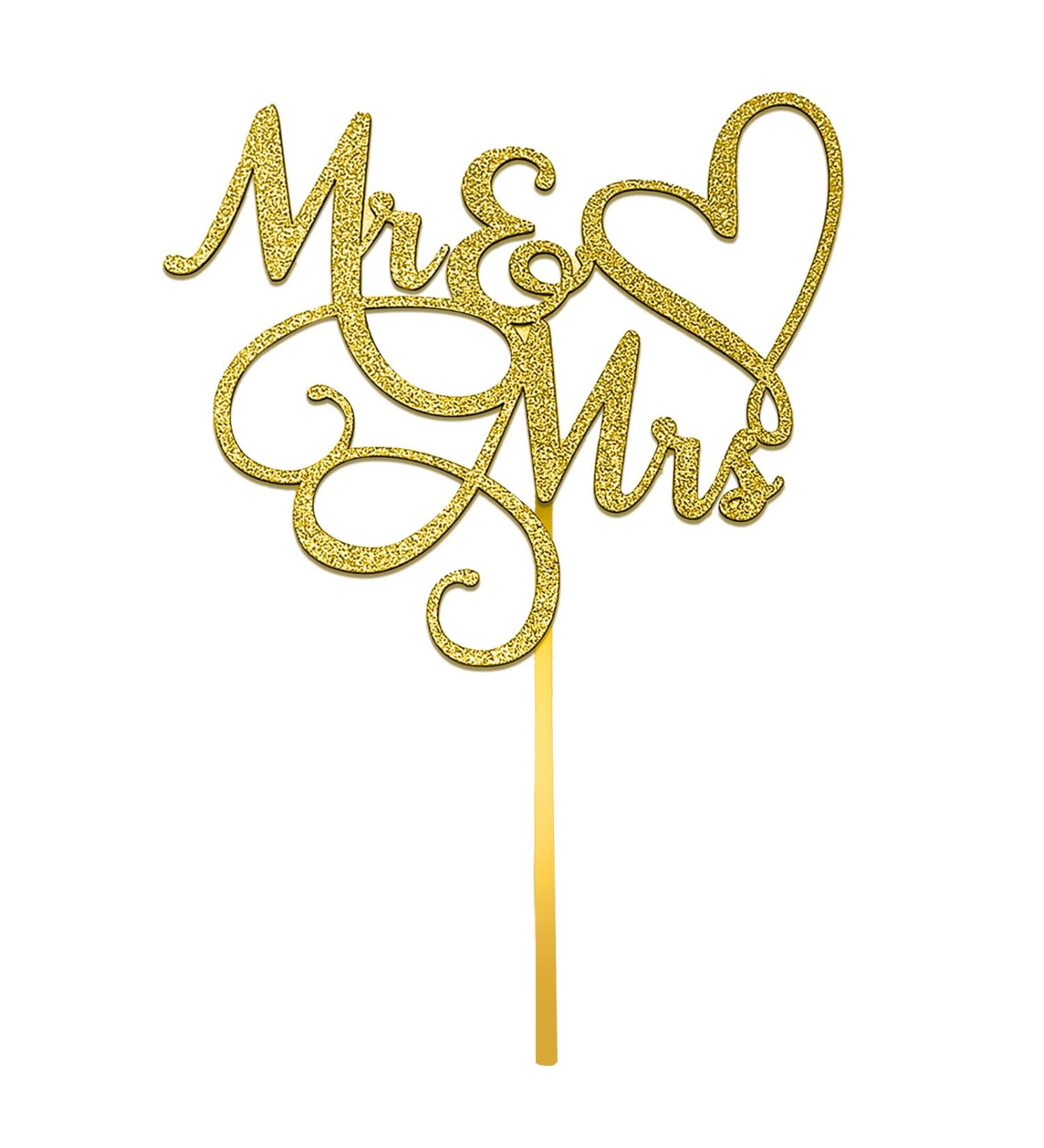 Mr & Mrs Cake Topper 6Inch Wedding Engagement Cake Picks Bridal Shower Anniversary Theme Birthday Party Glitter Cake Cupcake Decorations Supplies Gold - Buy Online on GoSupps.com