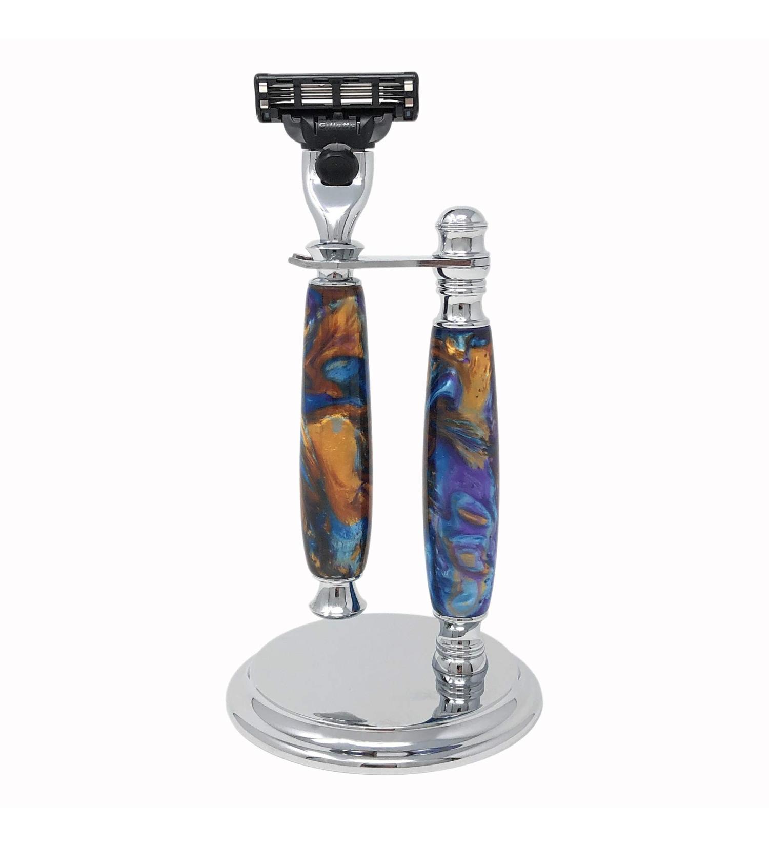 Terra Handmade Marbleized Acrylic 2-Piece Shave Set - Premium Quality Grooming Kit for All Skin Types | International Shipping Available - Buy Online on GoSupps.com