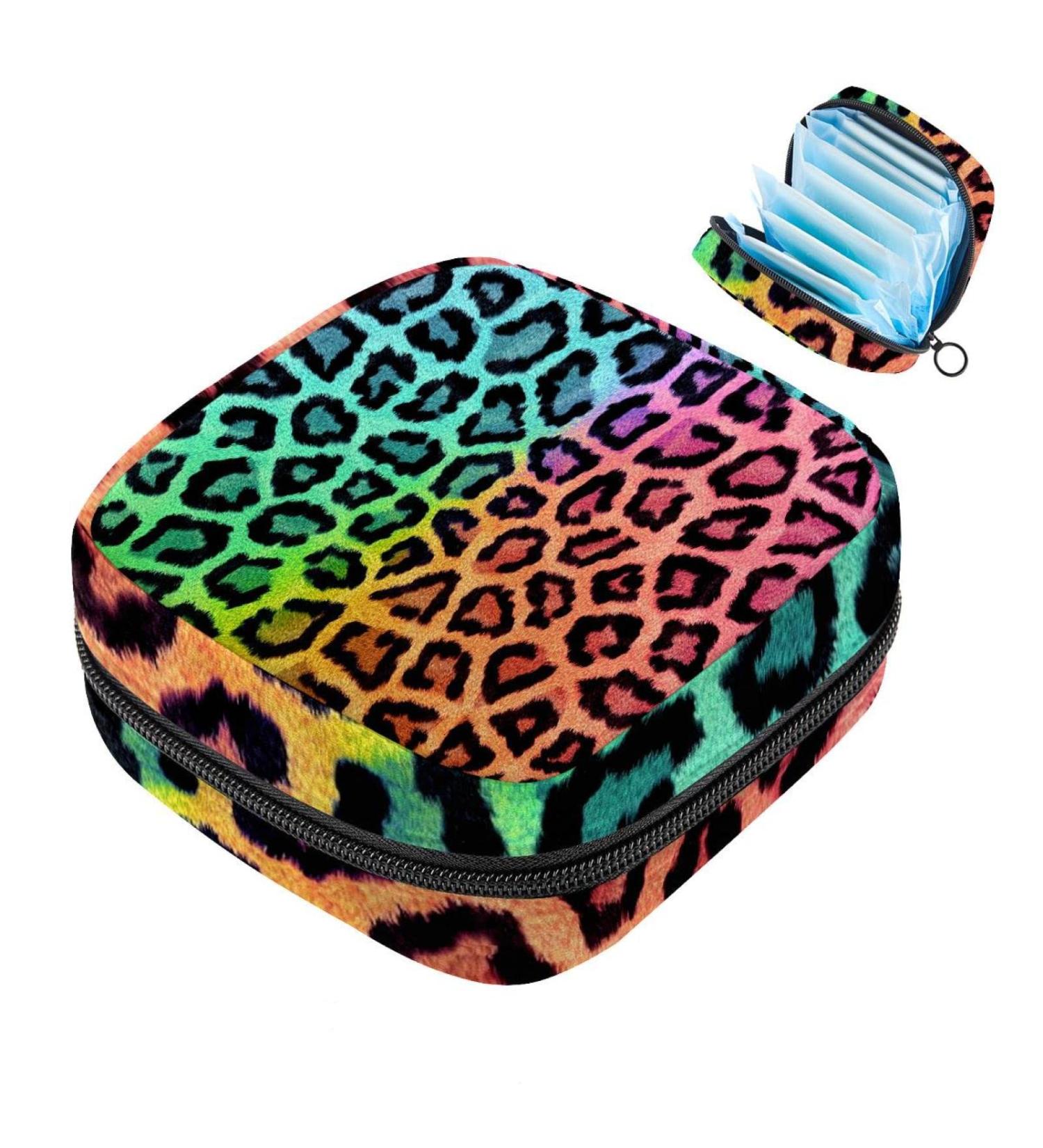 Colorful Leopard Print Menstrual Bag Zipper - Stylish Napkin & Tampon Pouch for Women & Girls | International Shipping - Buy Online on GoSupps.com
