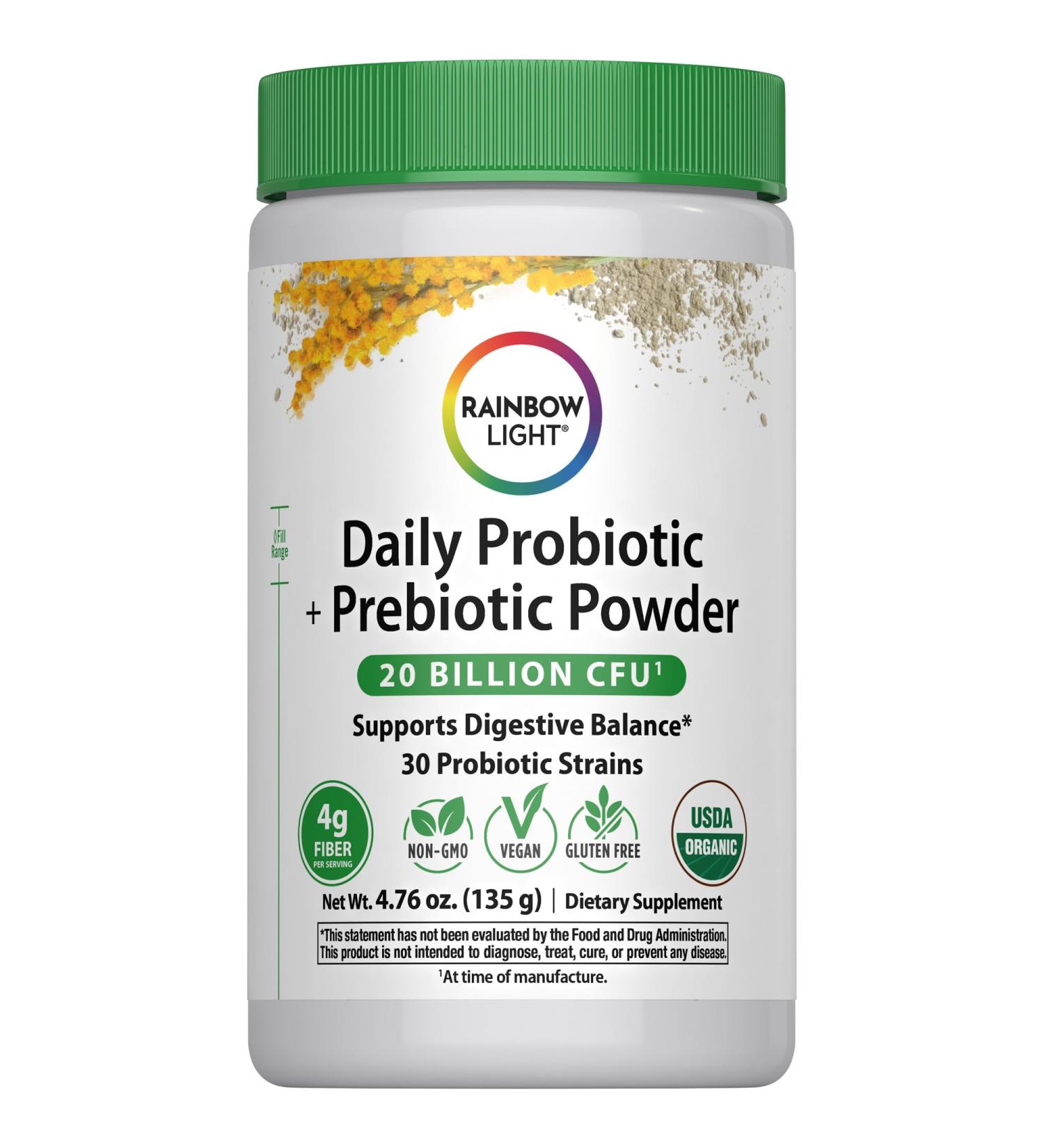 Rainbow Light Daily Probiotic & Prebiotic Powder 20 Billion CFU | 30 Probiotic Strains & Organic Prebiotic Fiber | for Men and Women | Supports Digestive Balance | 4.76 oz - Buy Online on GoSupps.com