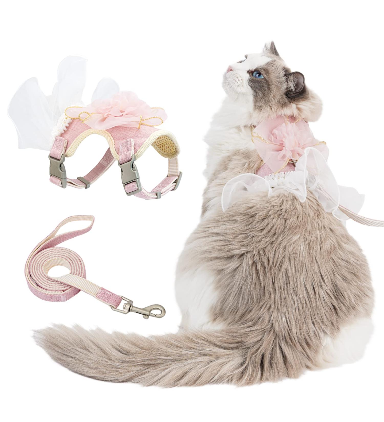 Escape Proof Pink Cat Harness and Leash Set for Small and Large Cats - Junsirs (Pink S 7.09-8.66 (18-22cm)) - Buy Online on GoSupps.com