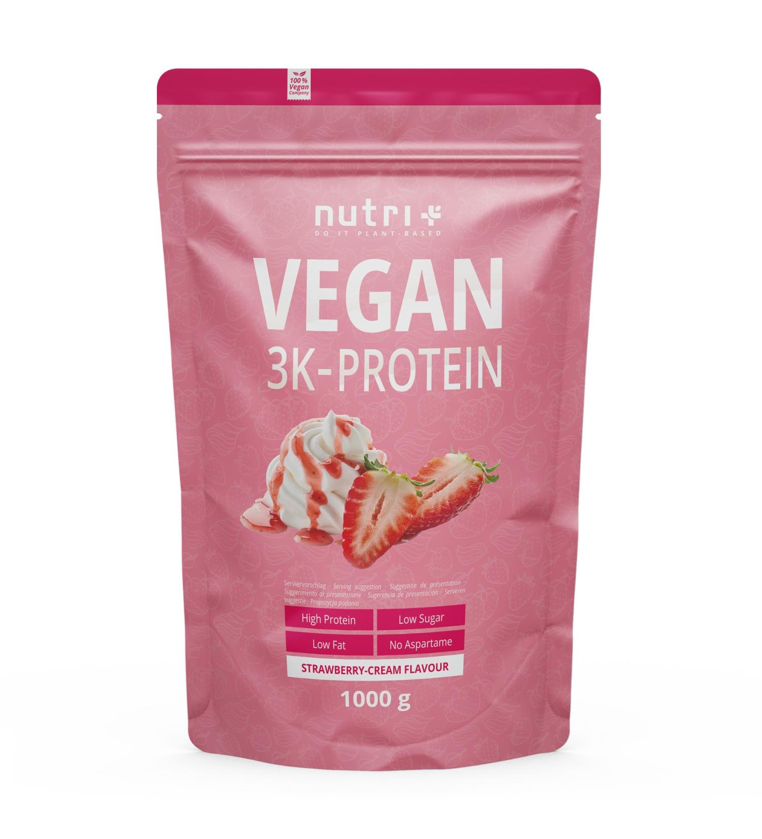 Vegan Protein Powder Strawberry Cream 1kg - 83% Plant-Based Protein Lactose-Free Vegan Shake - Nutri + Vegetable Protein - Buy Online on GoSupps.com
