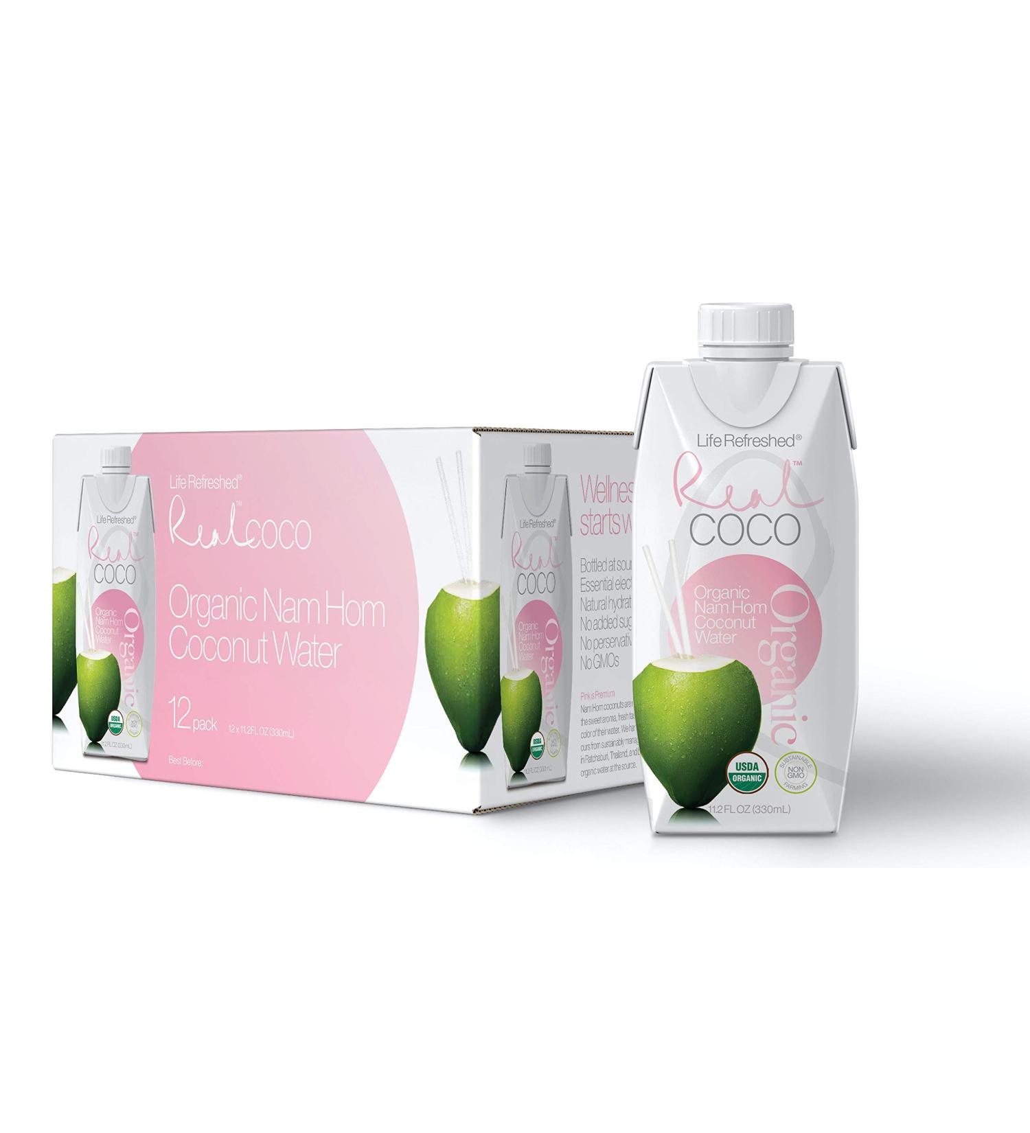 Real Coco Organic Pink Nam Hom Coconut Water (12-Pack 330ml) - USDA Organic, No Added Sugar, Electrolyte-Rich, Vegan & Plant Based - Buy Online on GoSupps.com