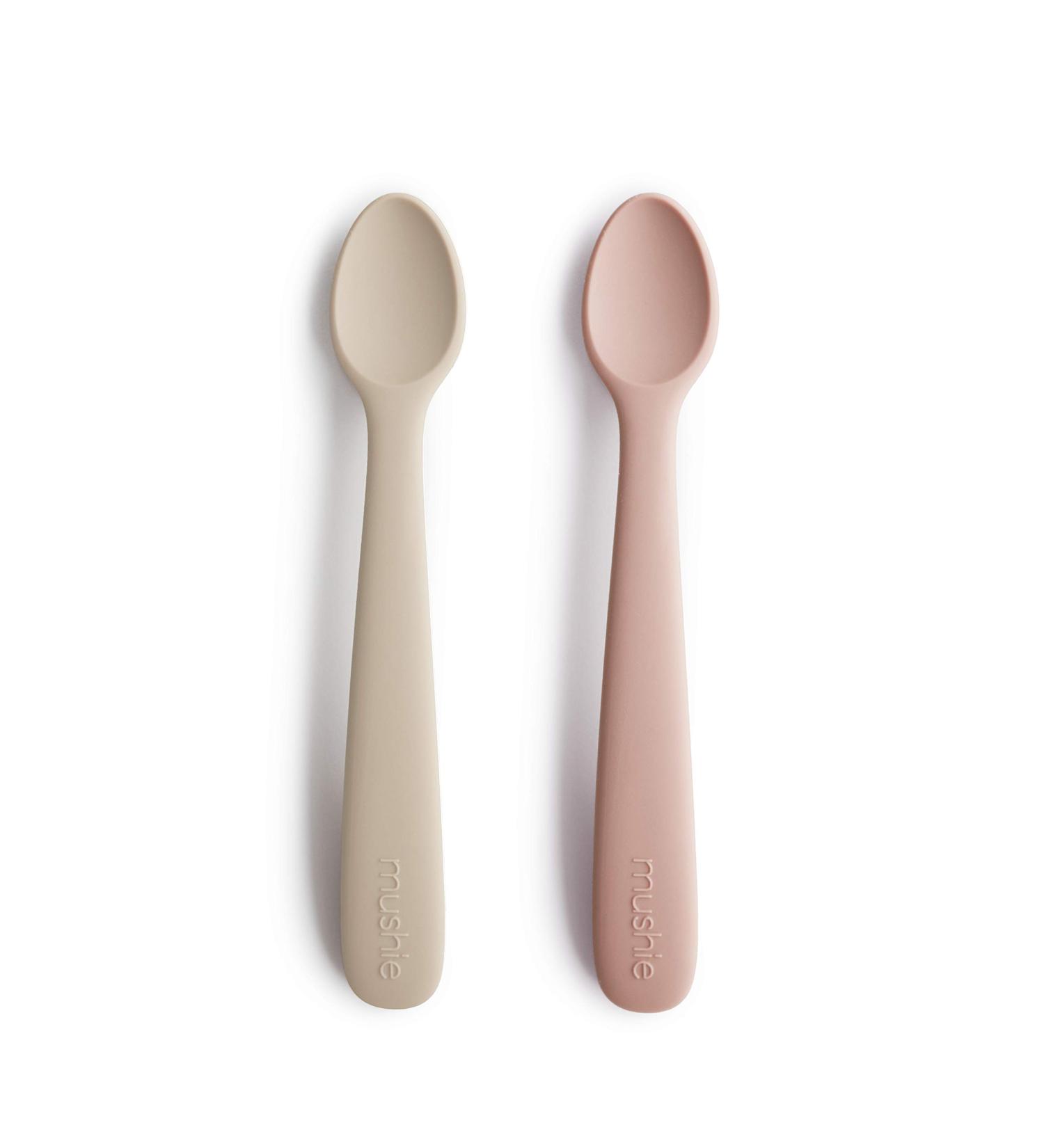 Mushie Silicone Baby Feeding Spoons - Set of 2 | Food Grade Silicone | Dishwasher Safe | Blush/Shifting Sand - Buy Online on GoSupps.com