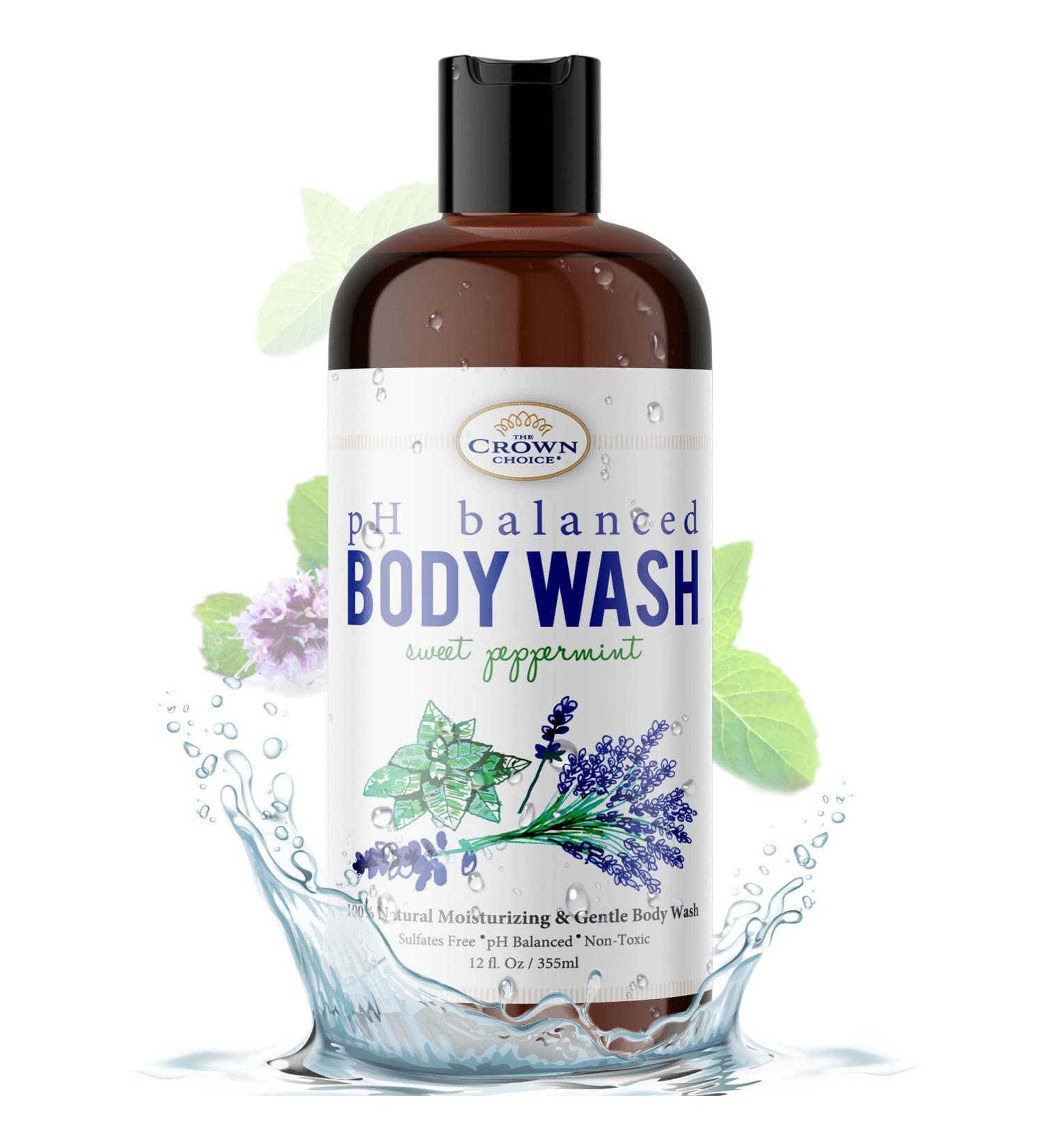 Natural Body Wash for Sensitive Skin 12oz - pH Balanced Shower Gel with Essential Oils for All Skin Types - Aloe, Spearmint, Lavender, Manuka & Sweet Peppermint - Buy Online on GoSupps.com
